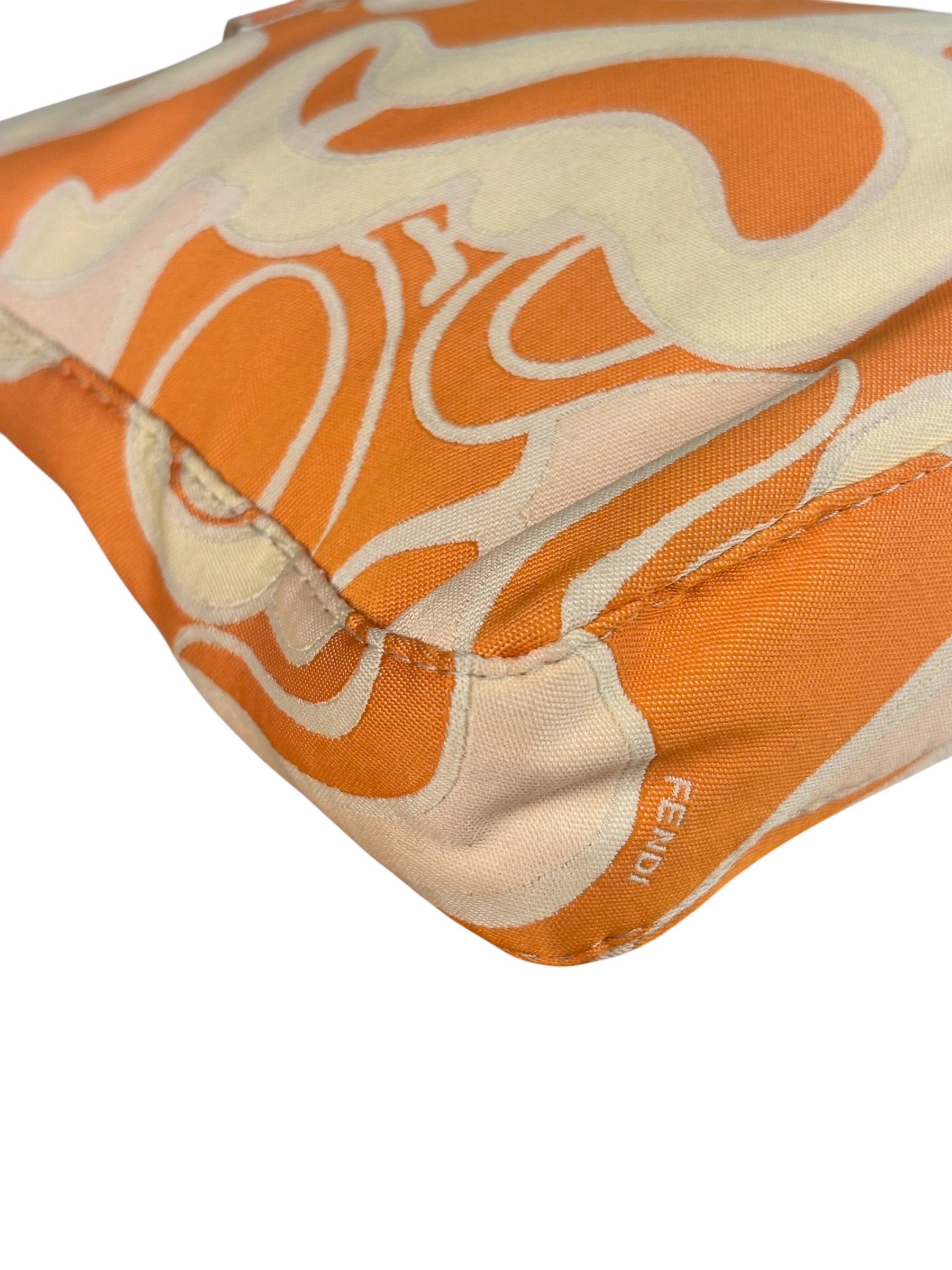 Fendi Orange Leather Trim/Satin Swirl Print Mini Baguette