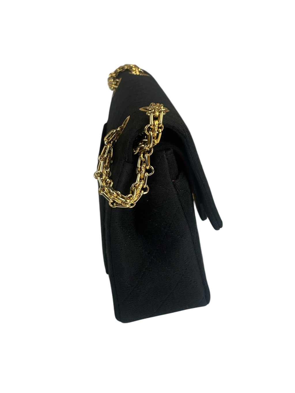 Chanel Vintage Black Quilted Jersey Double Flap Bag 1986