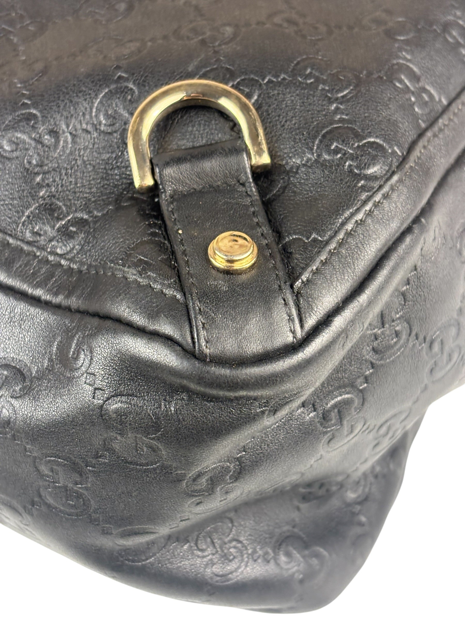 Gucci Black Leather GG Supreme D-Ring Abbey Tote