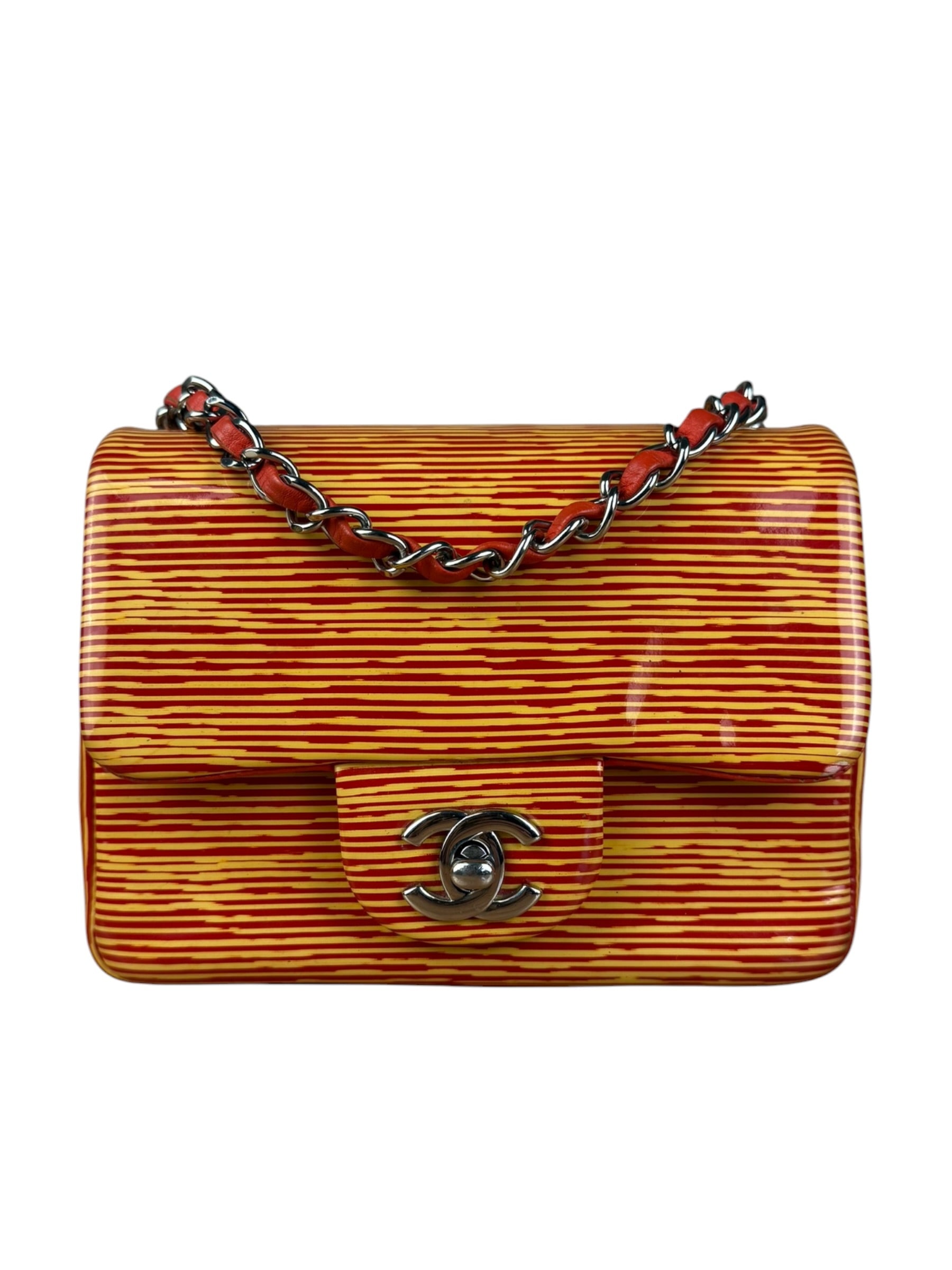 Chanel Mini Square Classic Striped Patent Single Flap Bag 2013