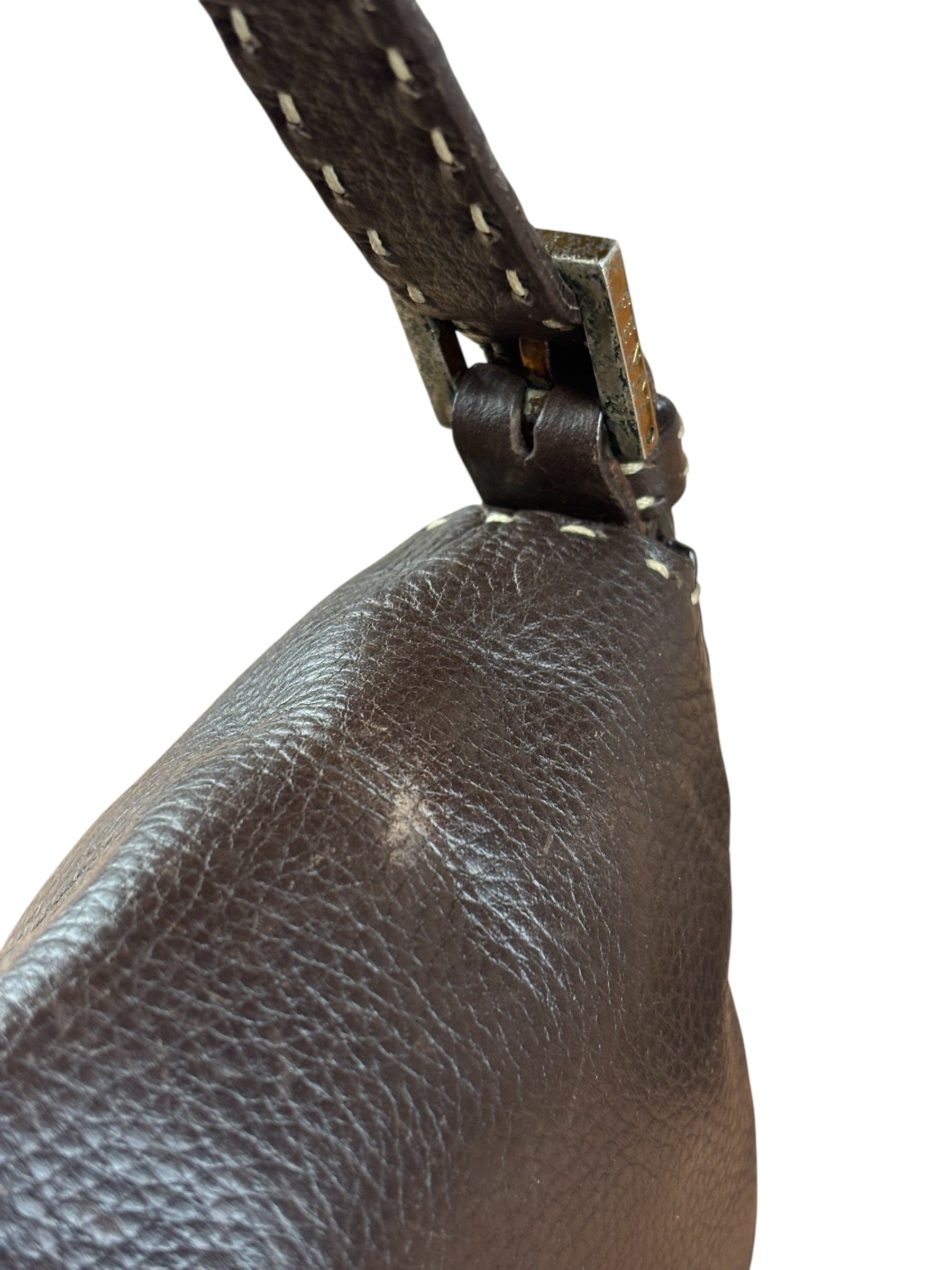 Fendi Selleria Brown Leather Stitched Baguette