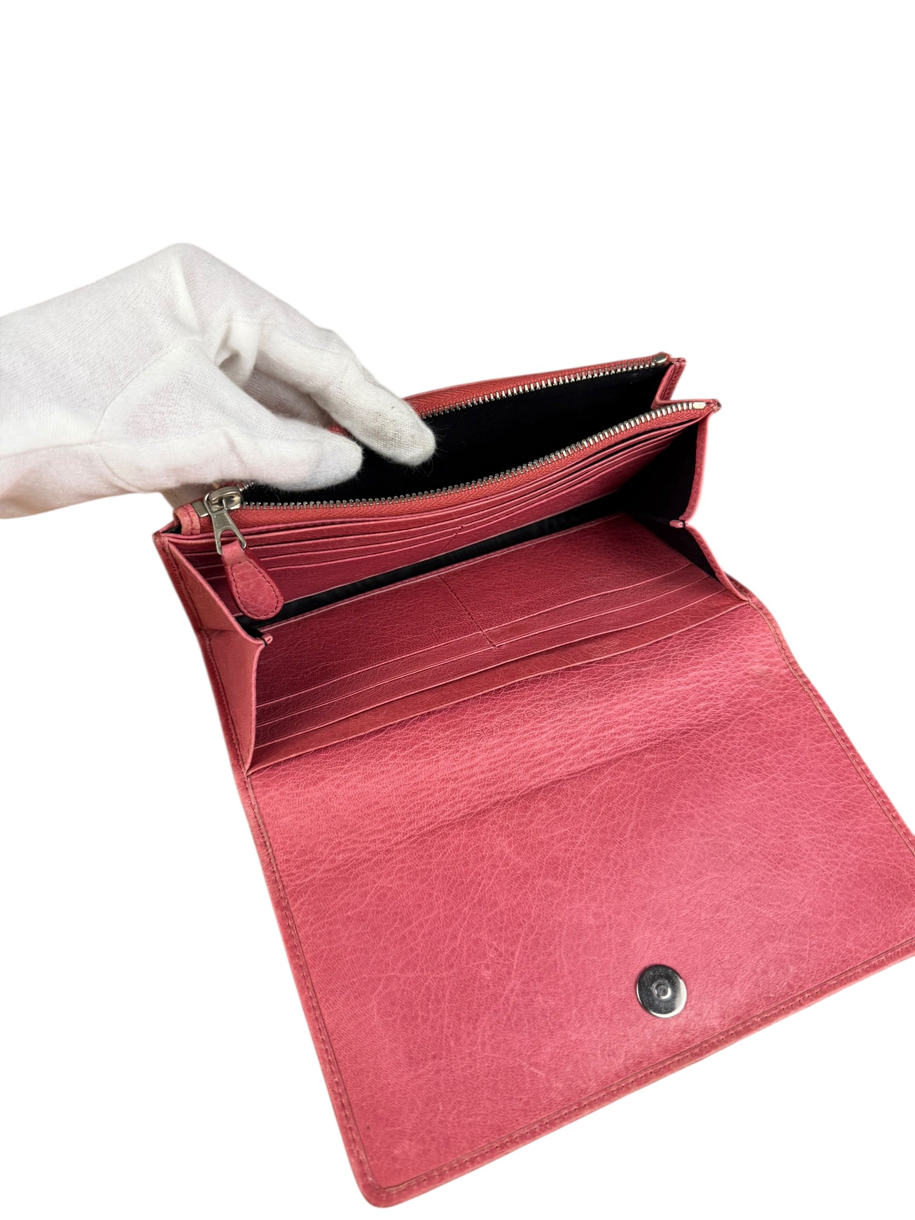Balenciaga Pink Leather Moto Long Wallet