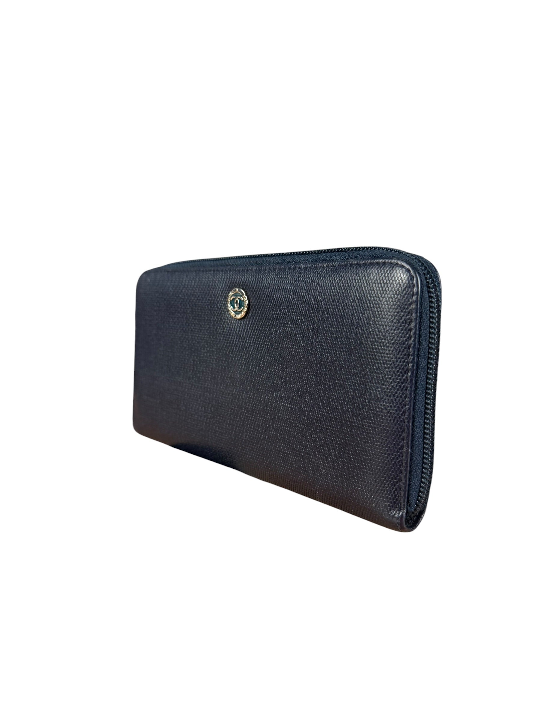 Chanel Navy Blue Long Zip Wallet