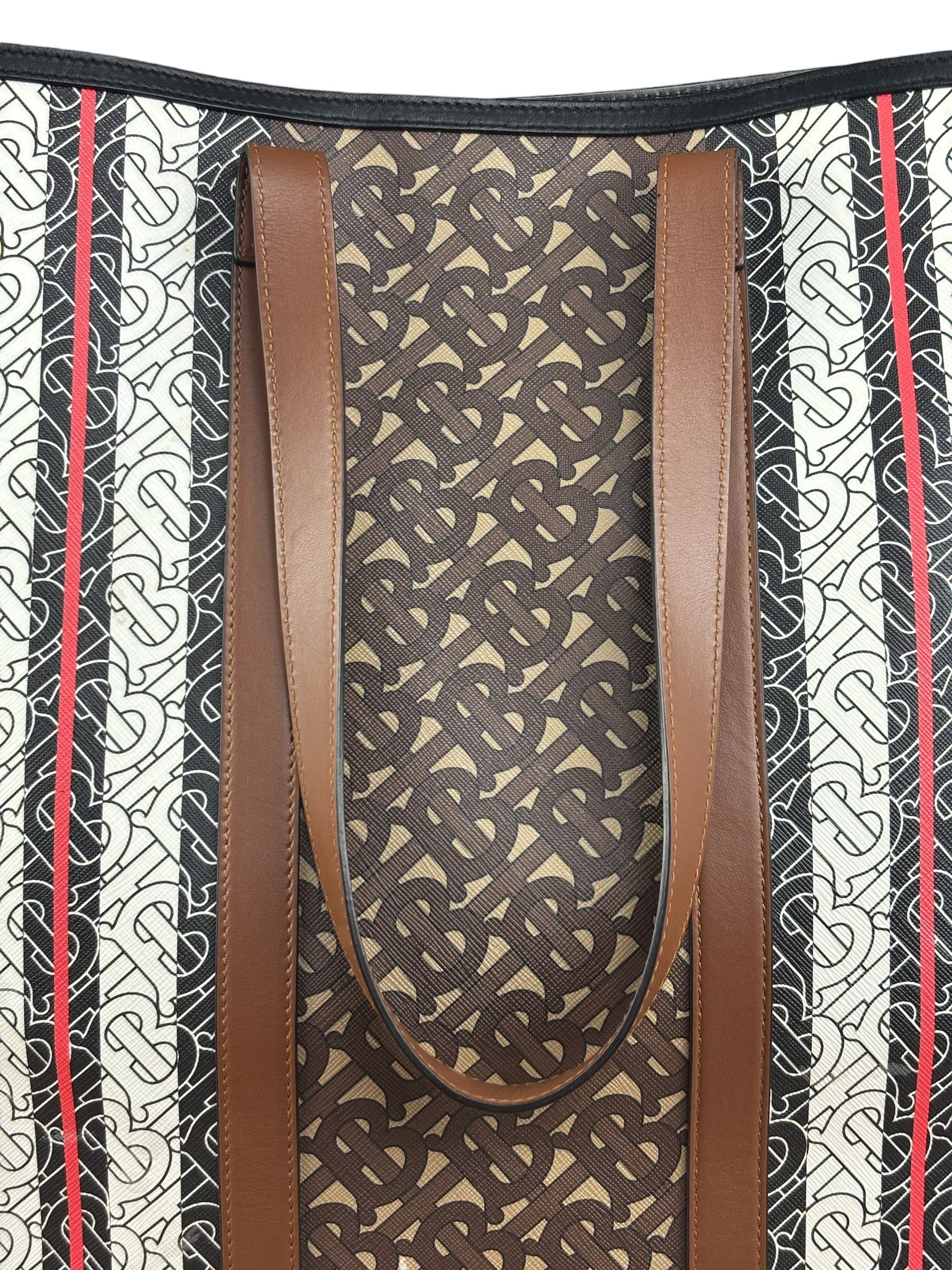 Burberry Leather TB Monogram Stripe E-Canvas Tote Bag