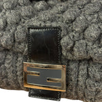 Fendi Grey Wool Crochet FF Baguette Shoulder Bag