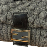 Fendi Grey Wool Crochet FF Baguette Shoulder Bag