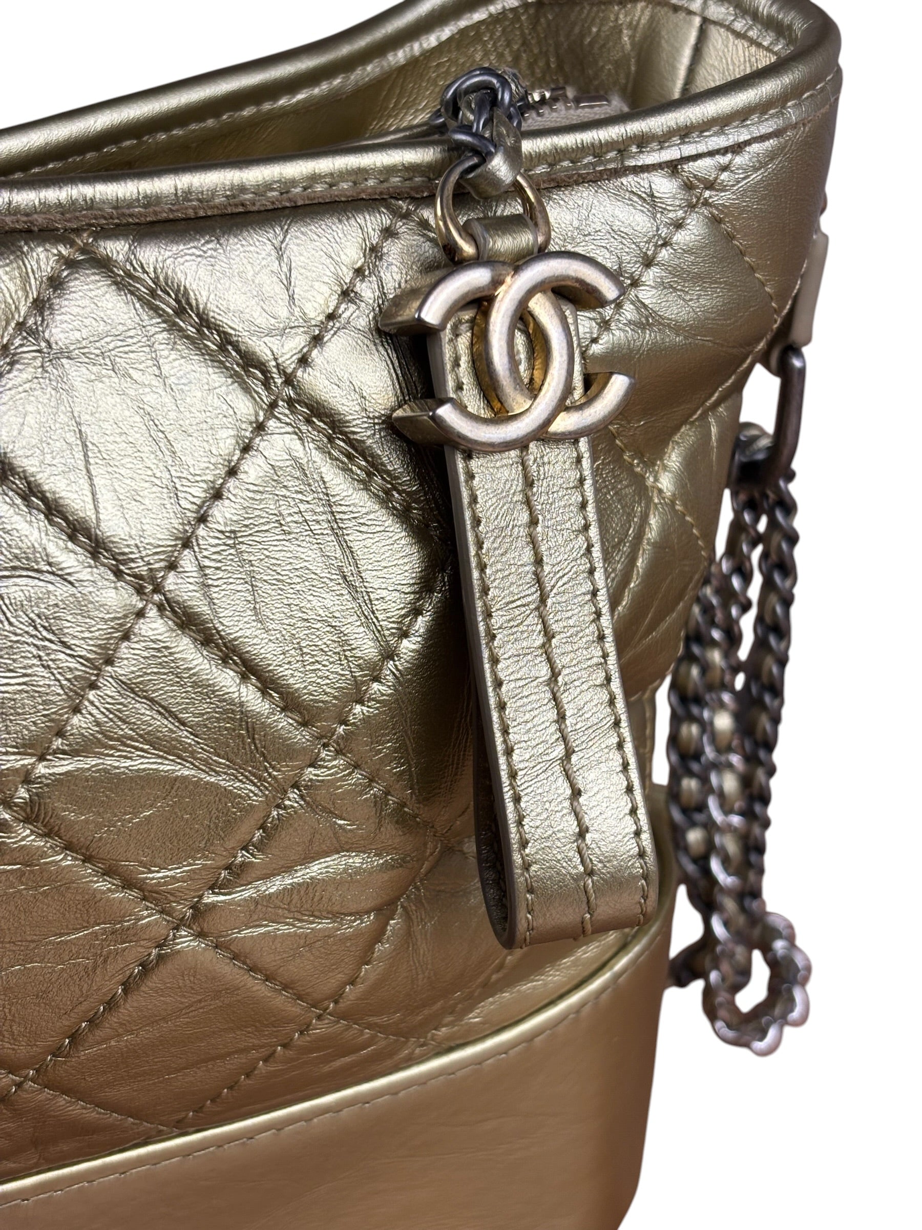 Chanel Gold Leather Gabrielle Hobo 2016