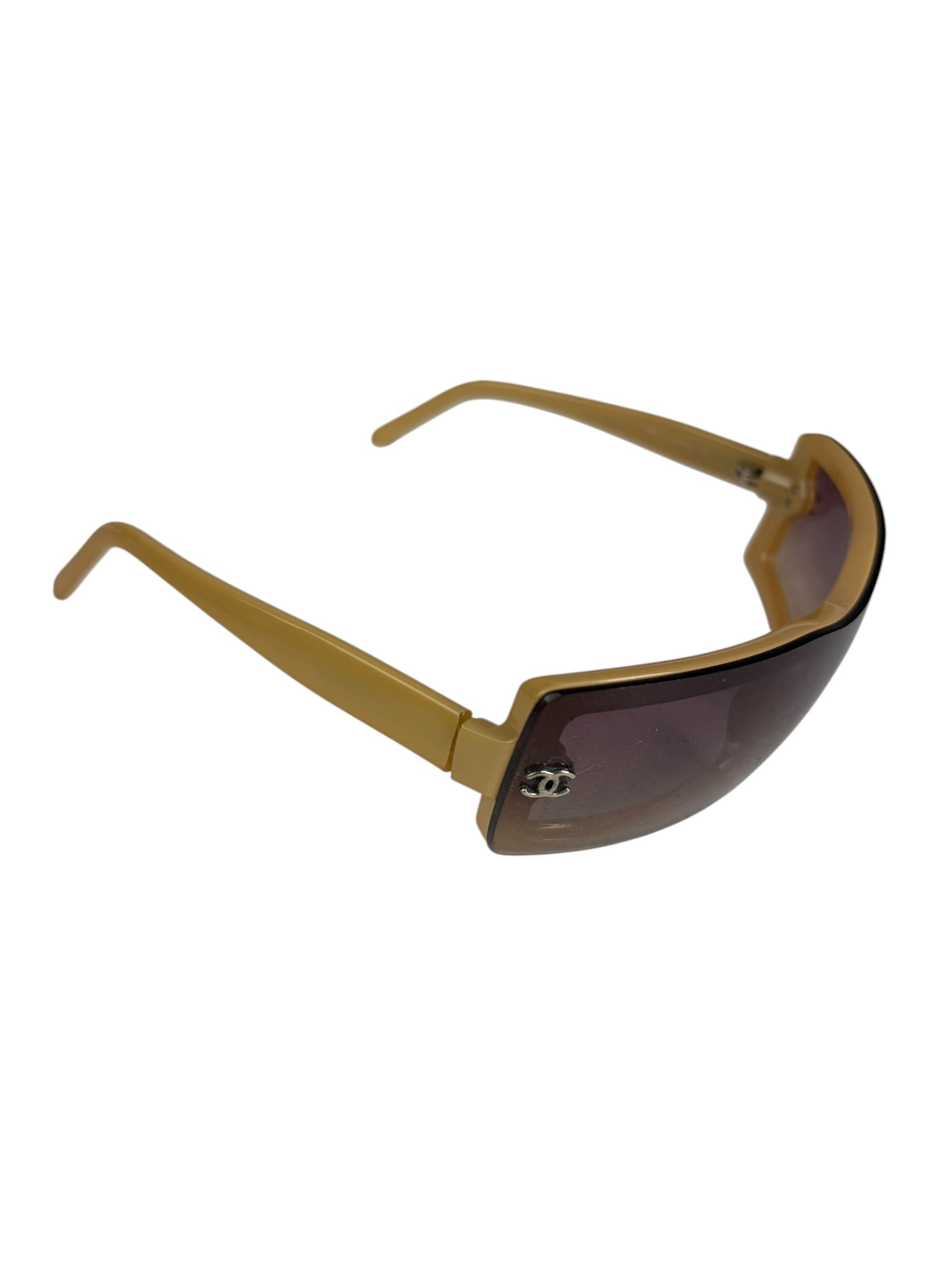 Chanel Beige/Brown Shield Wraparound Reading Sunglasses