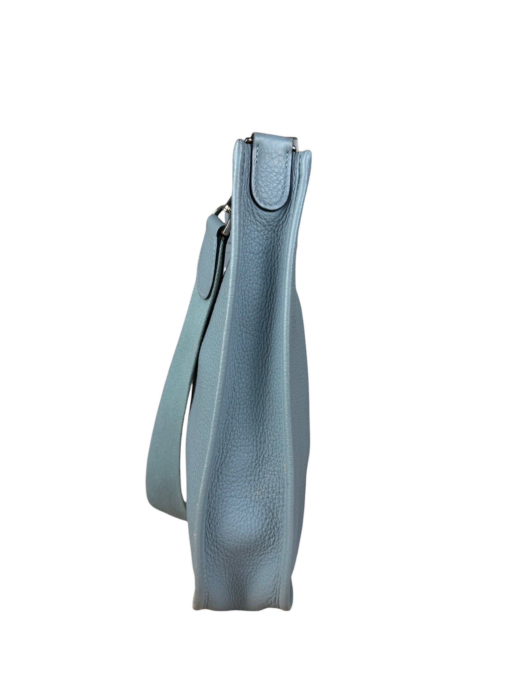 Hermes Evelyne Clemence Light Blue Leather Shoulder Bag
