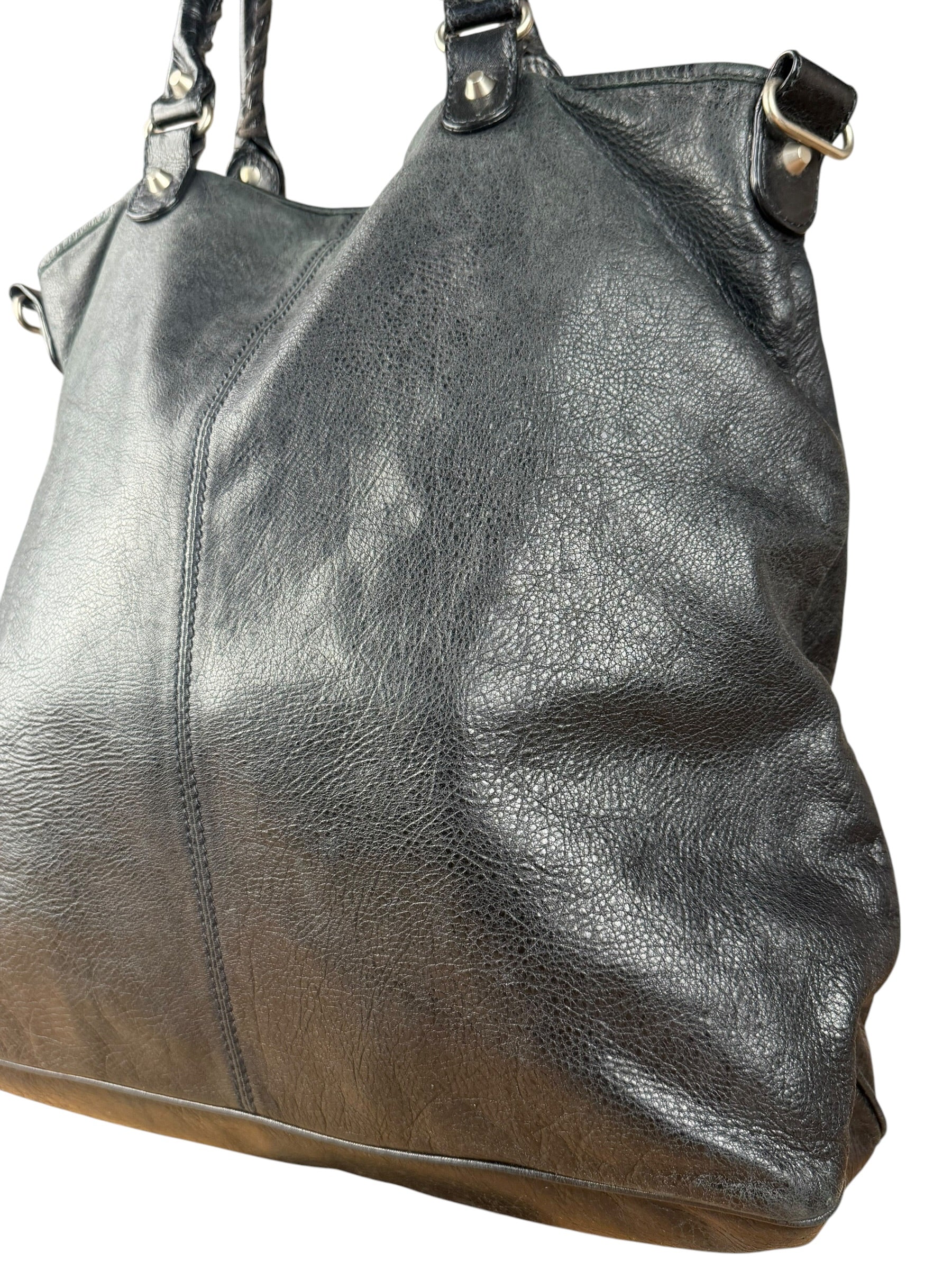 Balenciaga Vintage Black Leather Classic Square Zip Shoulder Tote Bag