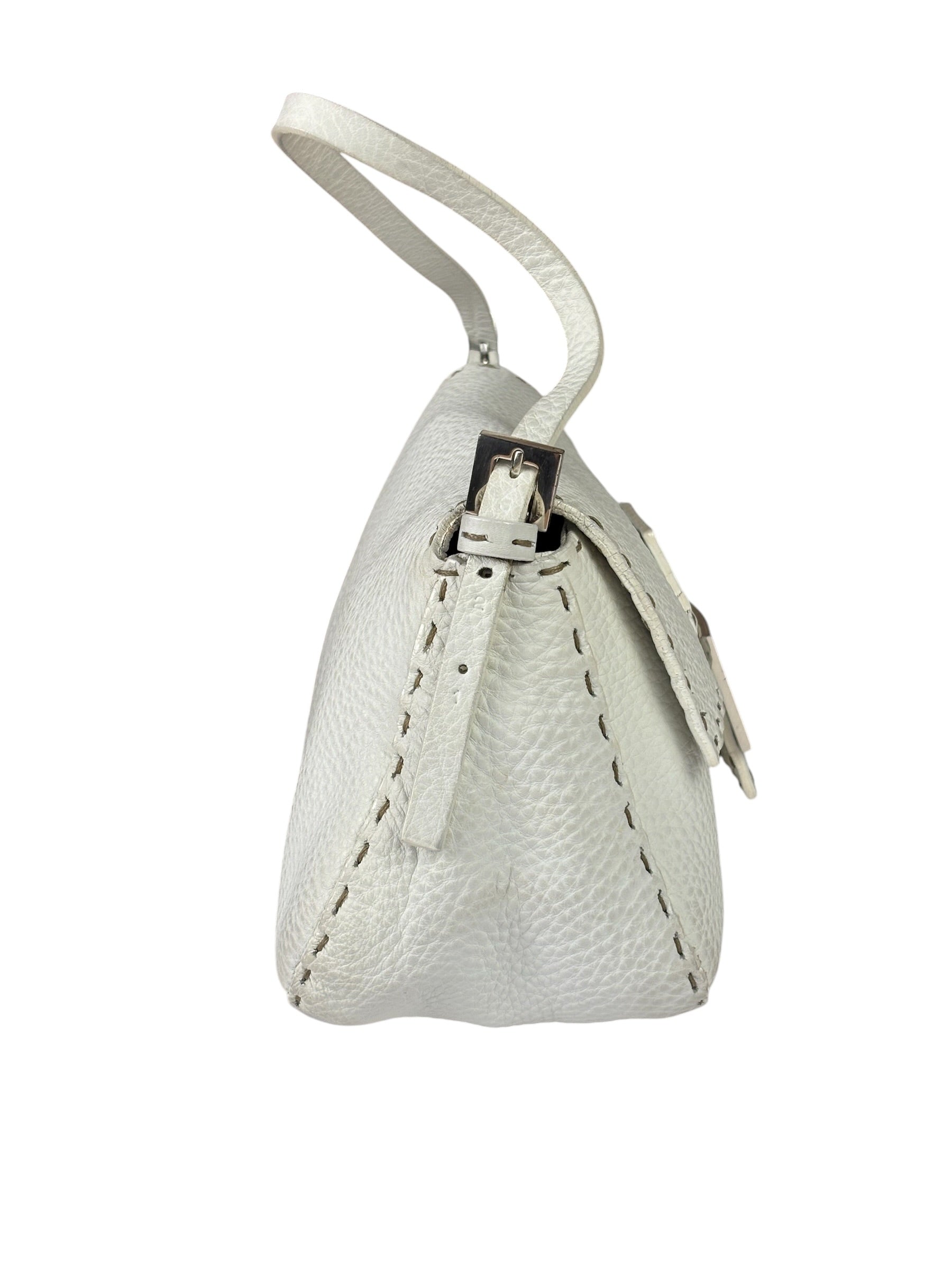 Fendi White Leather Selleria Baguette
