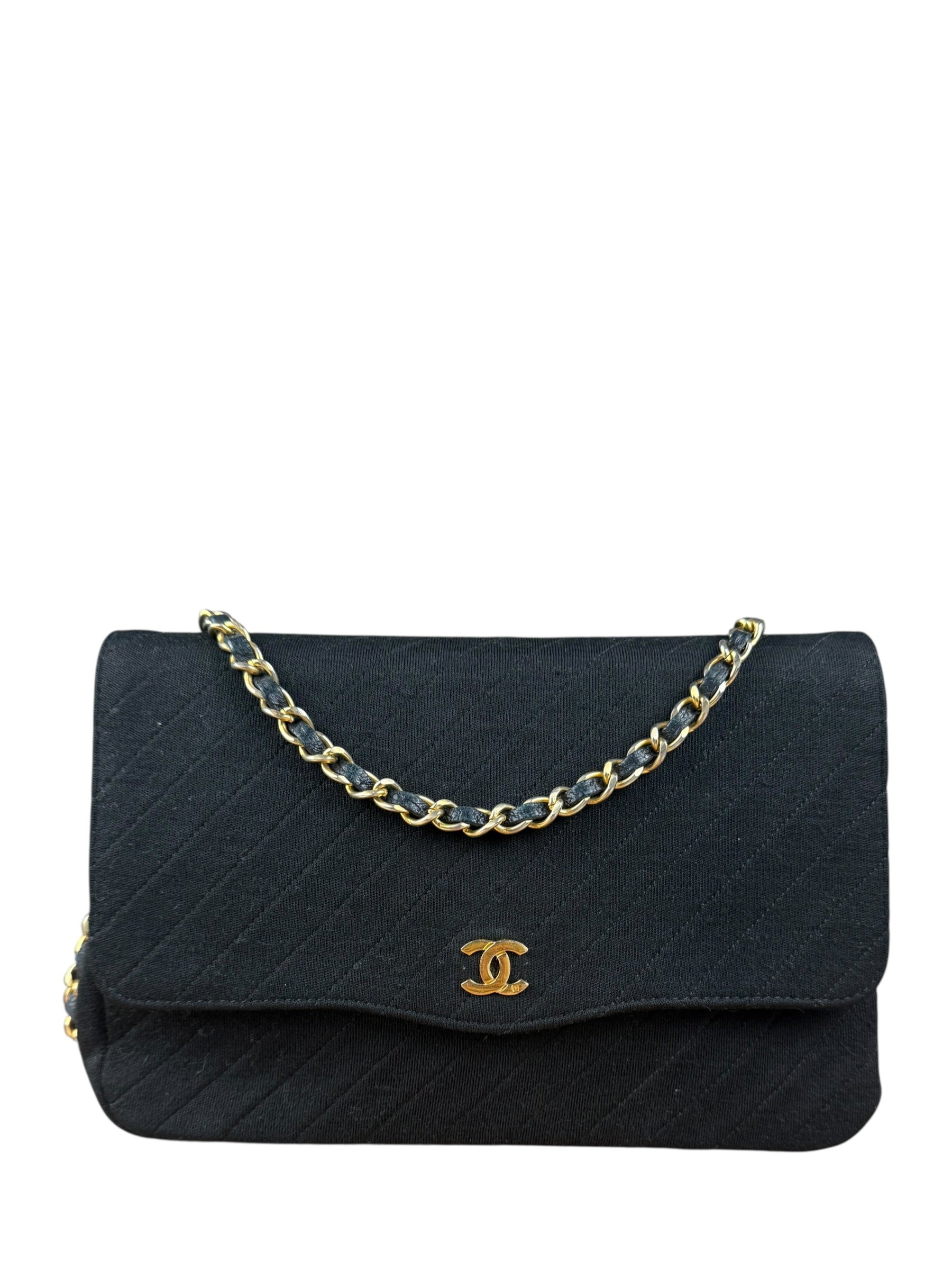 Chanel Vintage Black Cotton Quilted Flap Bag