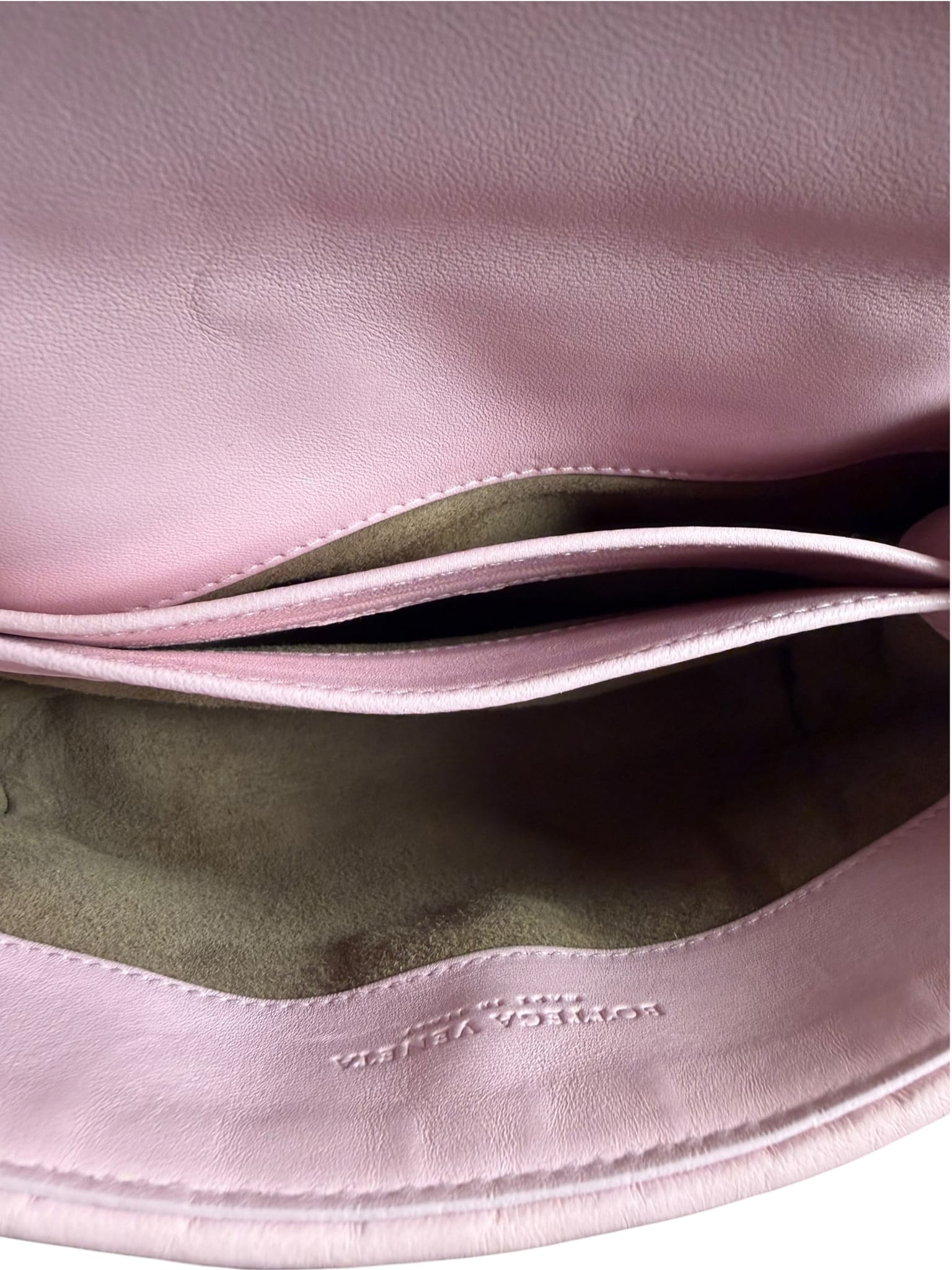 Bottega Veneta Baby Pink Leather Intrecciato Embroidered Flap Bag