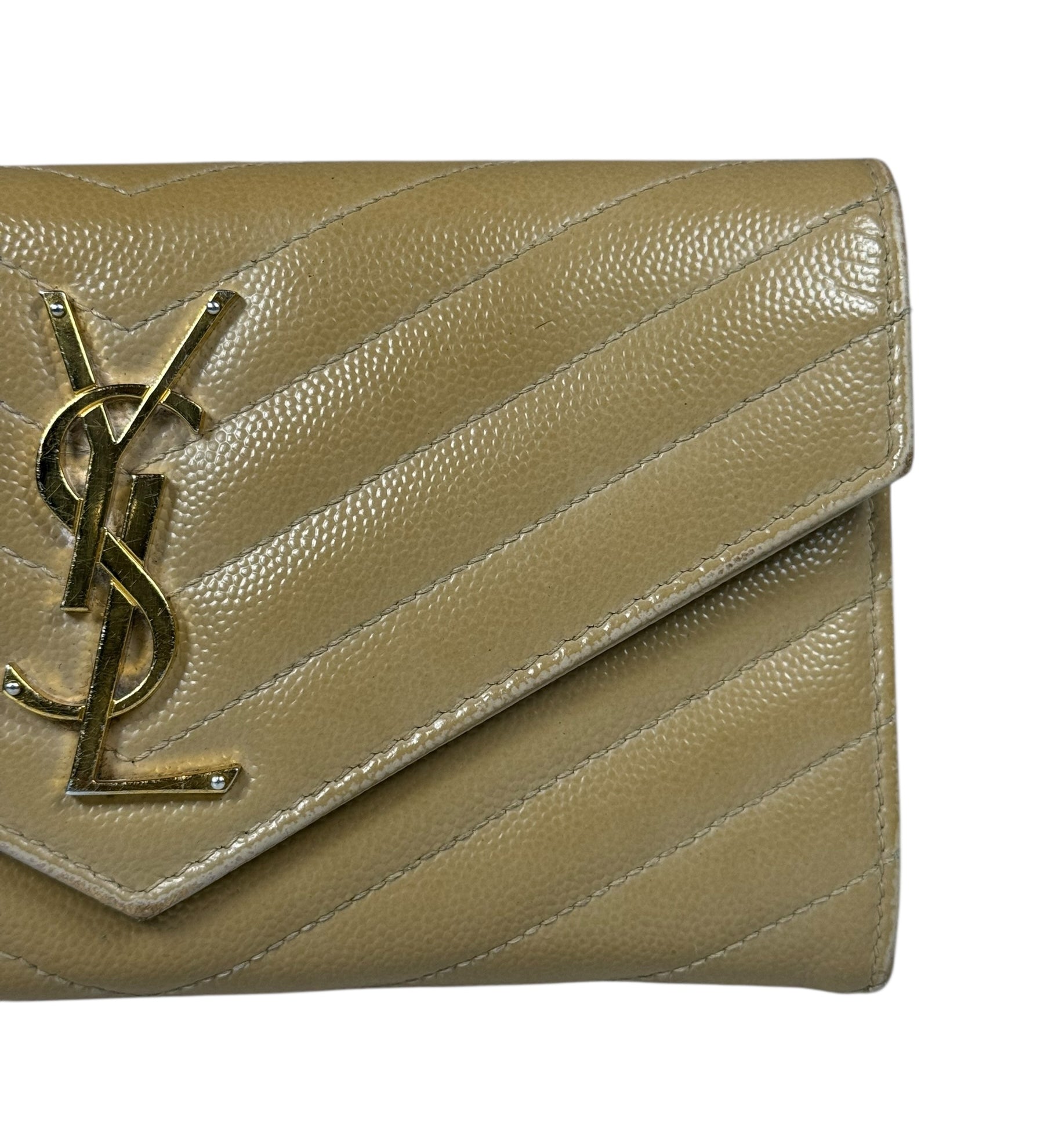 Saint Laurent Beige Grain de Poudre Chevron Long Wallet