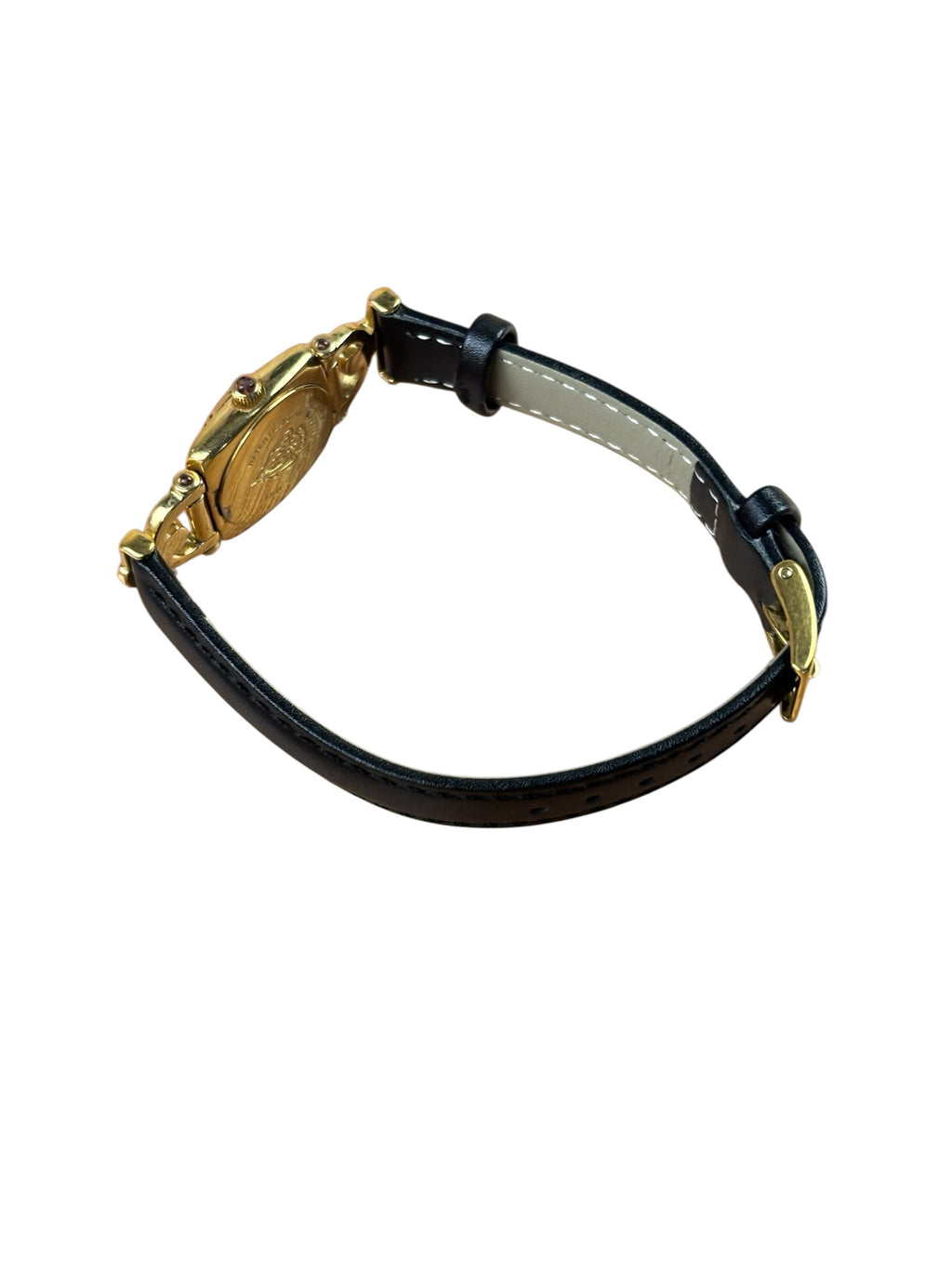 Gucci 6300L Champagne Dial Horsebit Black Leather Strap