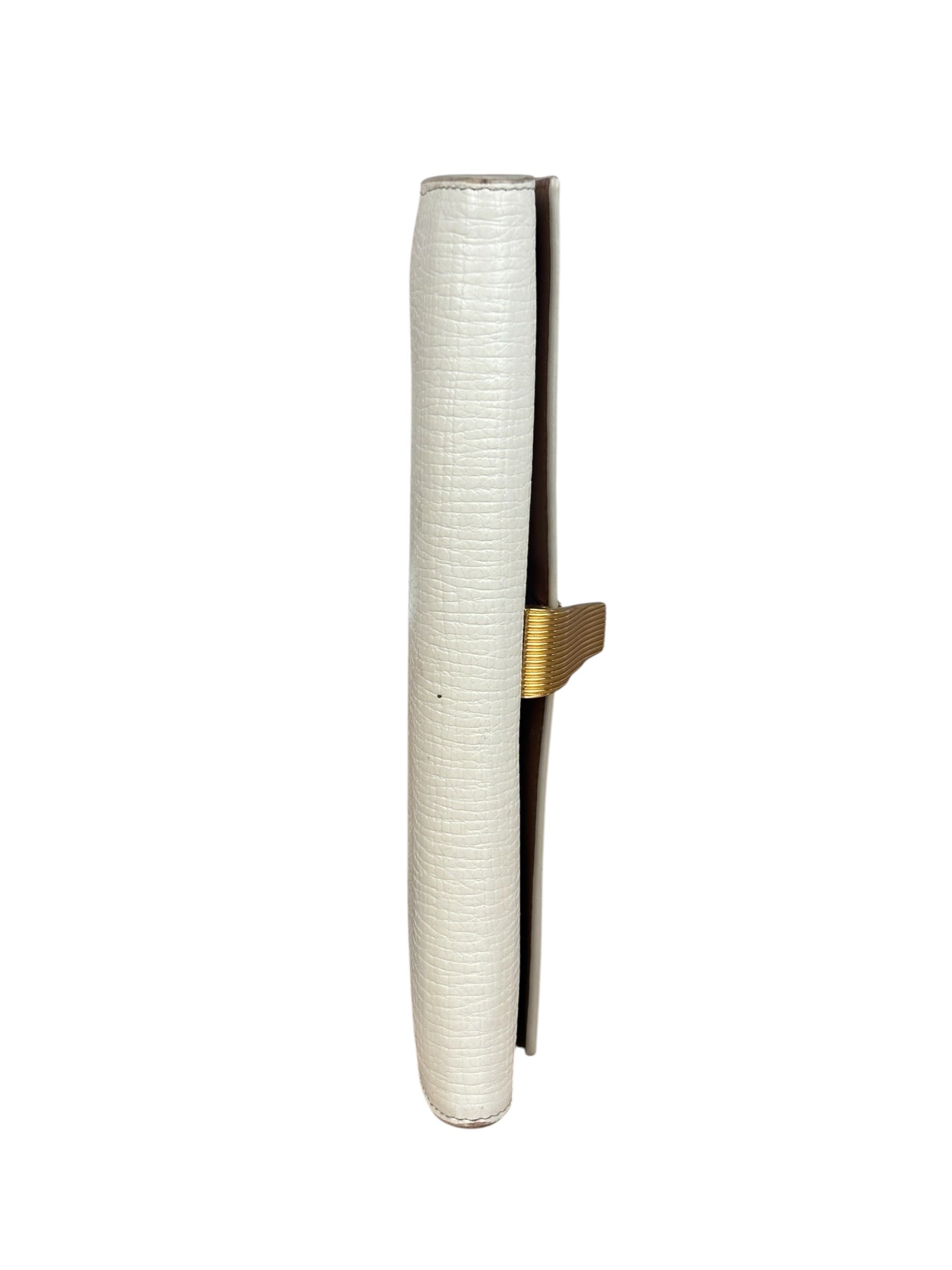 Bottega Veneta White Leather Palmellato Angle Long Wallet