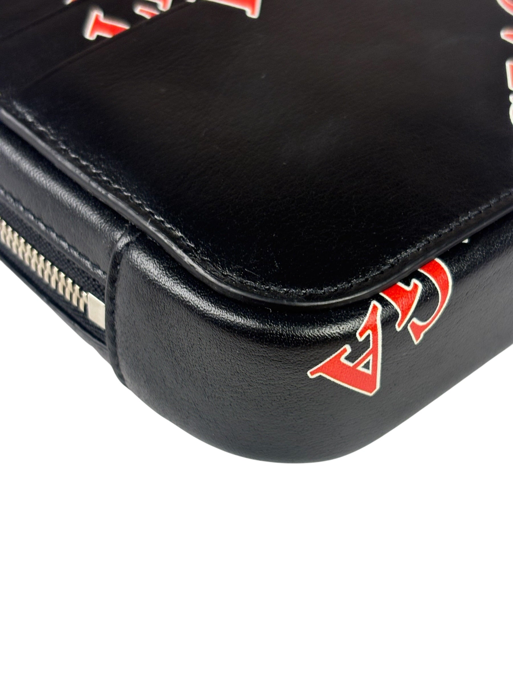 Balenciaga Black Leather Logo Print Phone/Card Holder