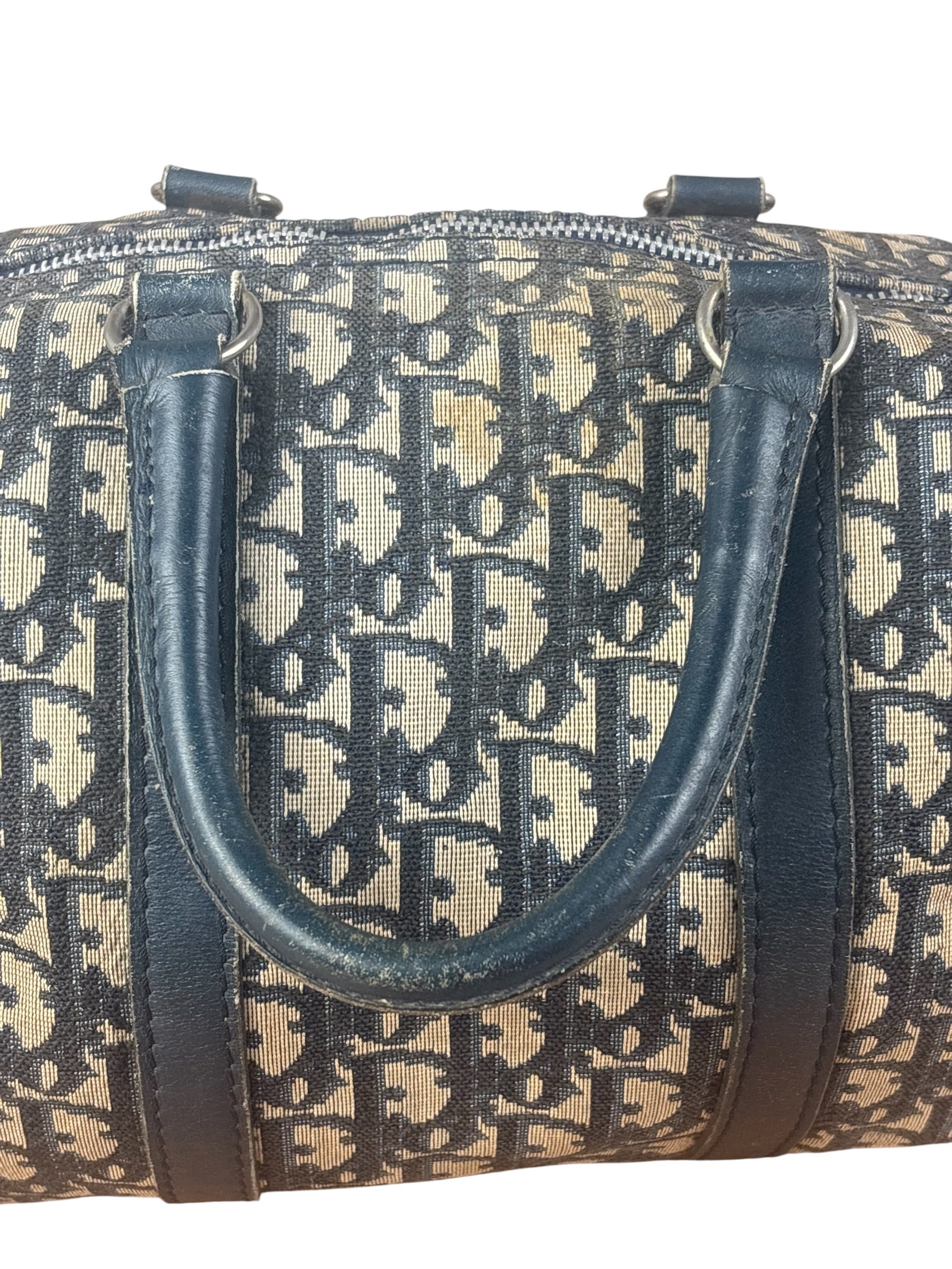 Christian Dior Vintage Navy Blue Trotter Oblique Bowling Boston Hand Bag