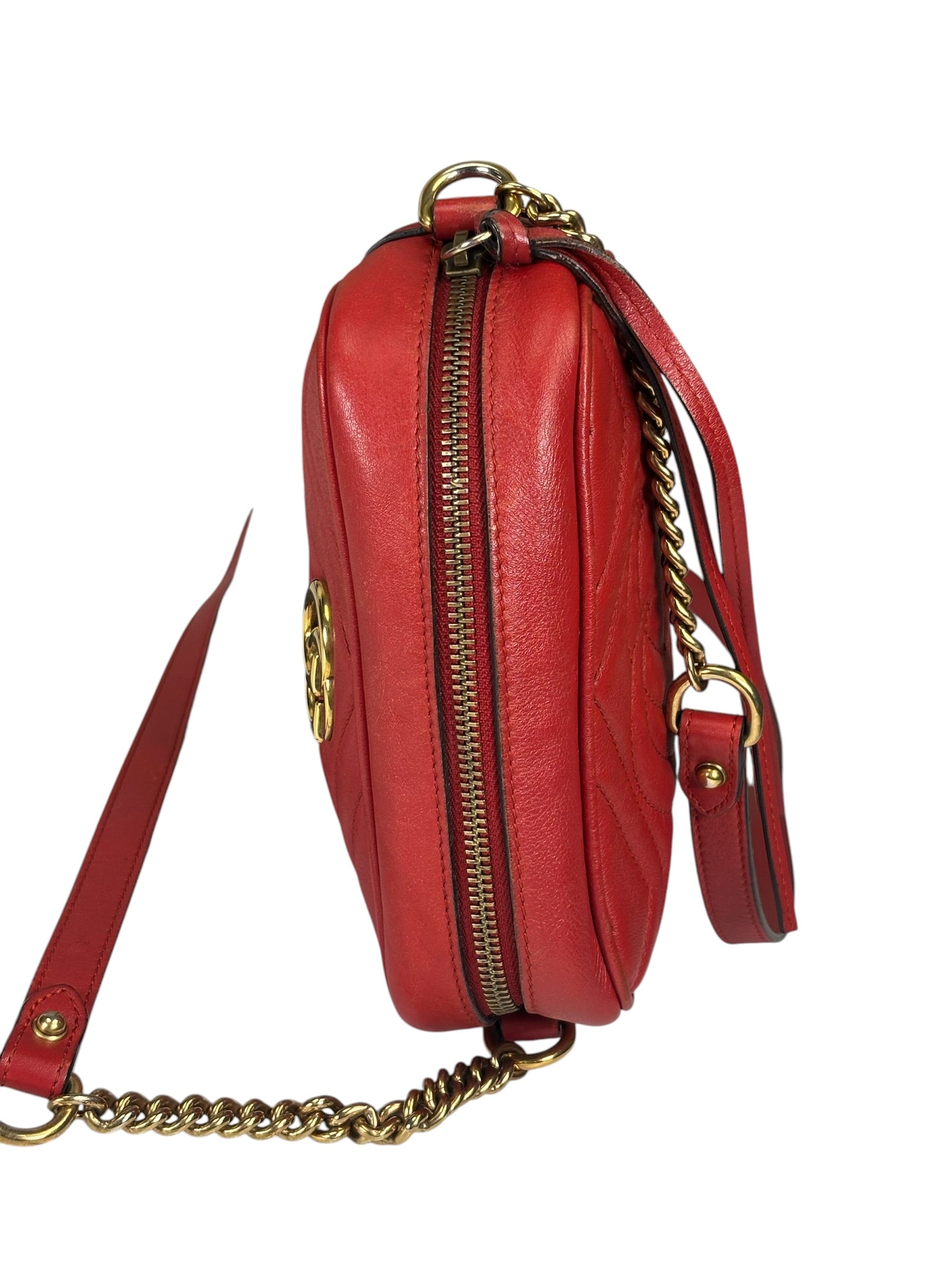 Gucci Red Leather Marmont Small Camera Bag