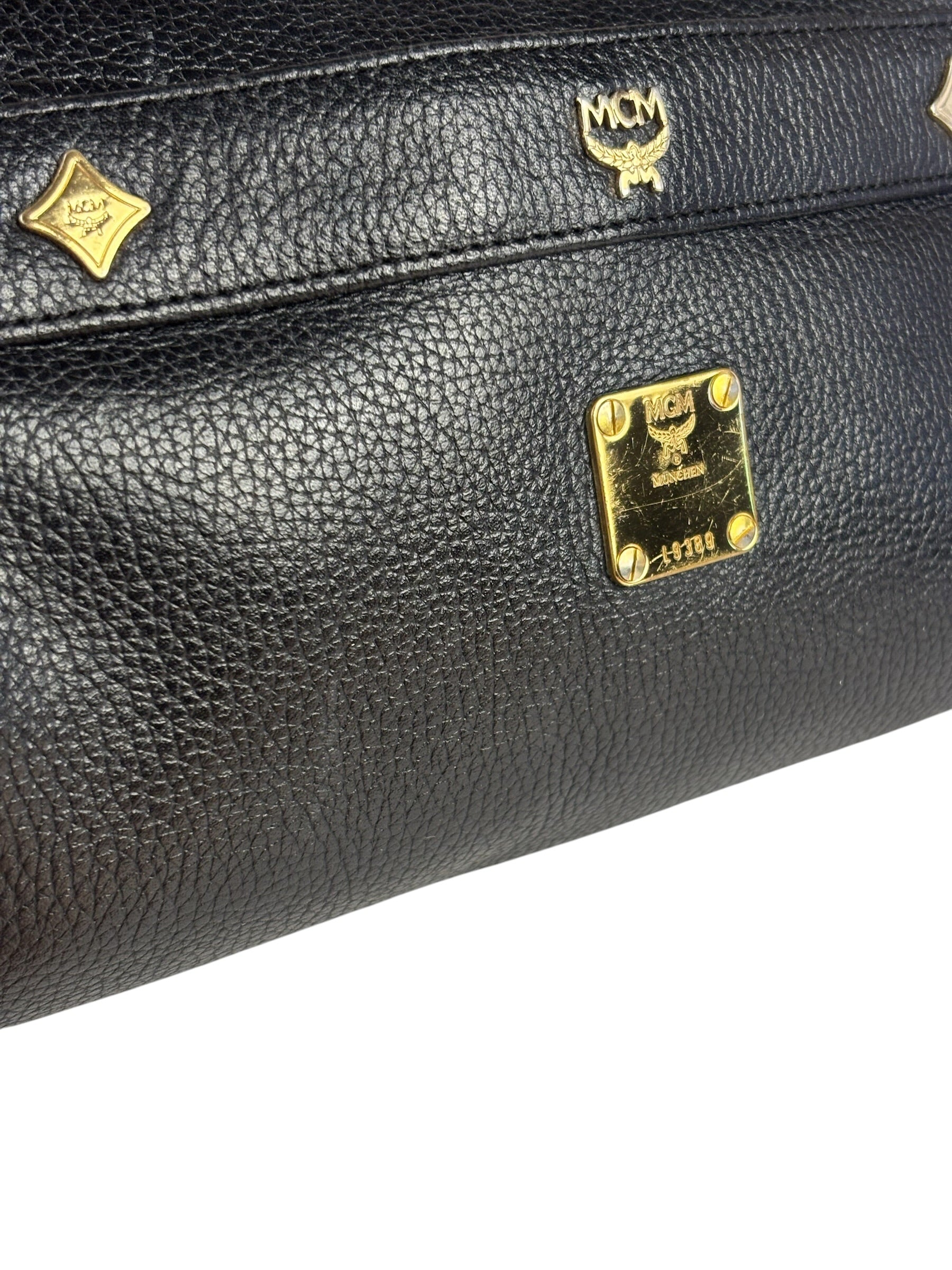 MCM Vintage Black Pebbled Leather Bowler Pochette
