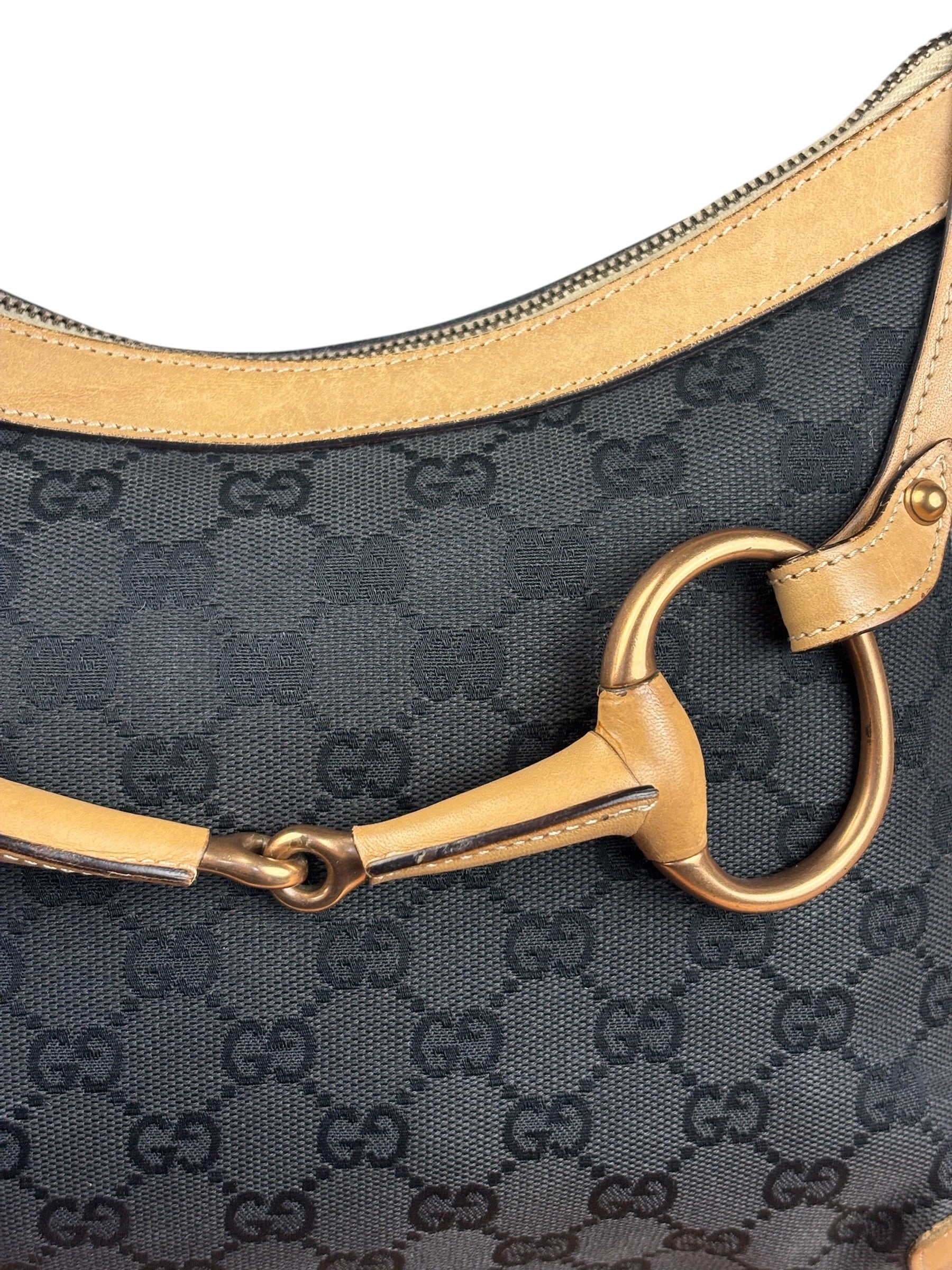 Gucci Vintage Black GG Horsebit Shoulder Bag