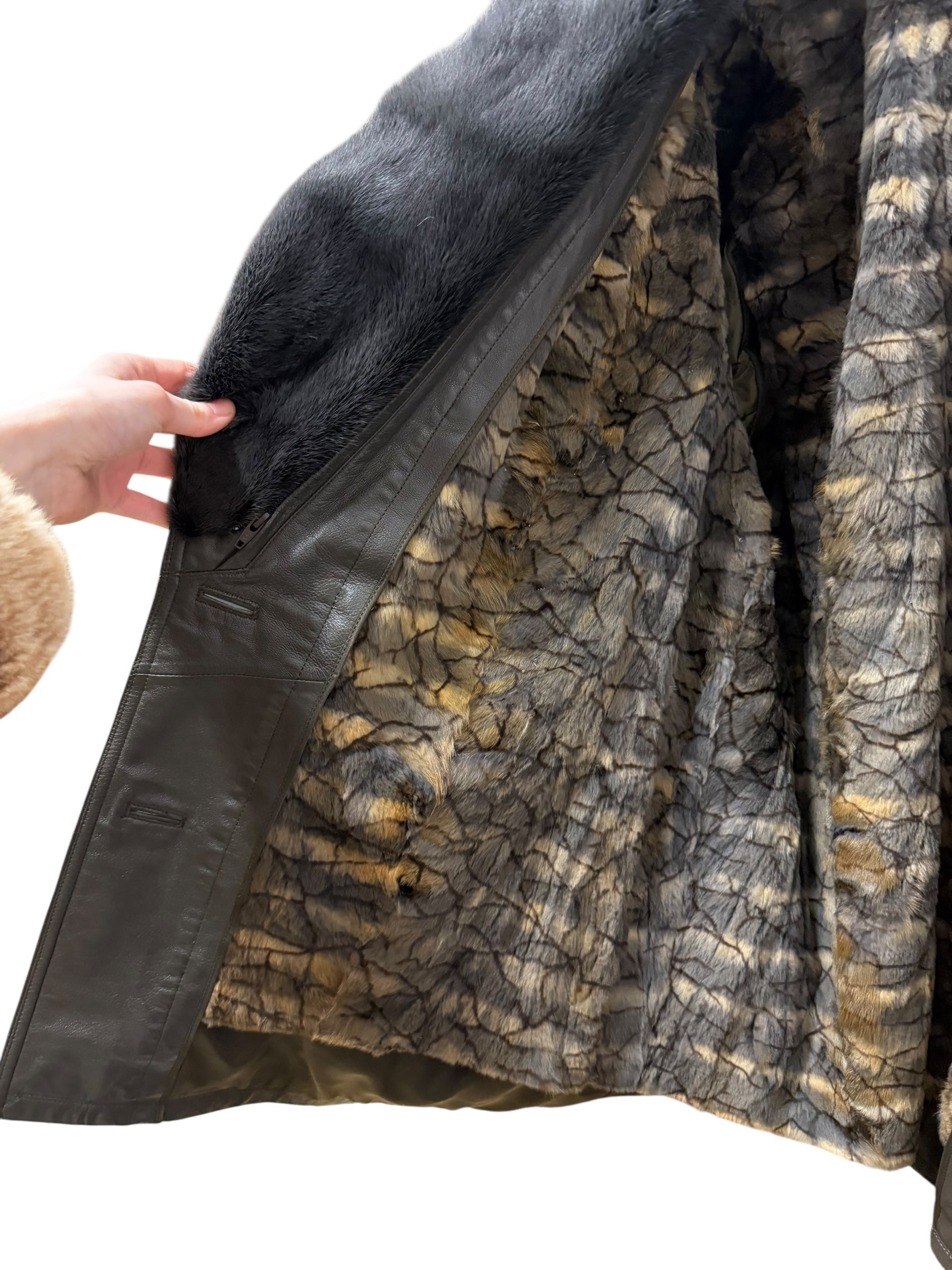 Vintage Grey Fur Lined Leather Blazer Coat