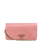 Prada Pink Saffiano Leather Wallet On Chain