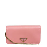 Prada Pink Saffiano Leather Wallet On Chain