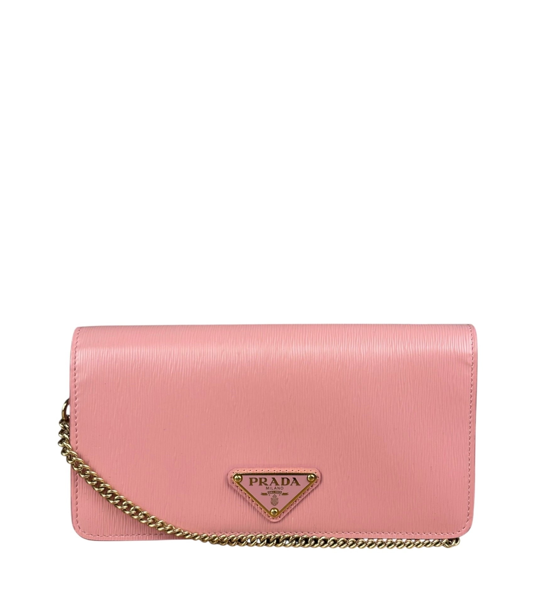 Prada Pink Saffiano Leather Wallet On Chain