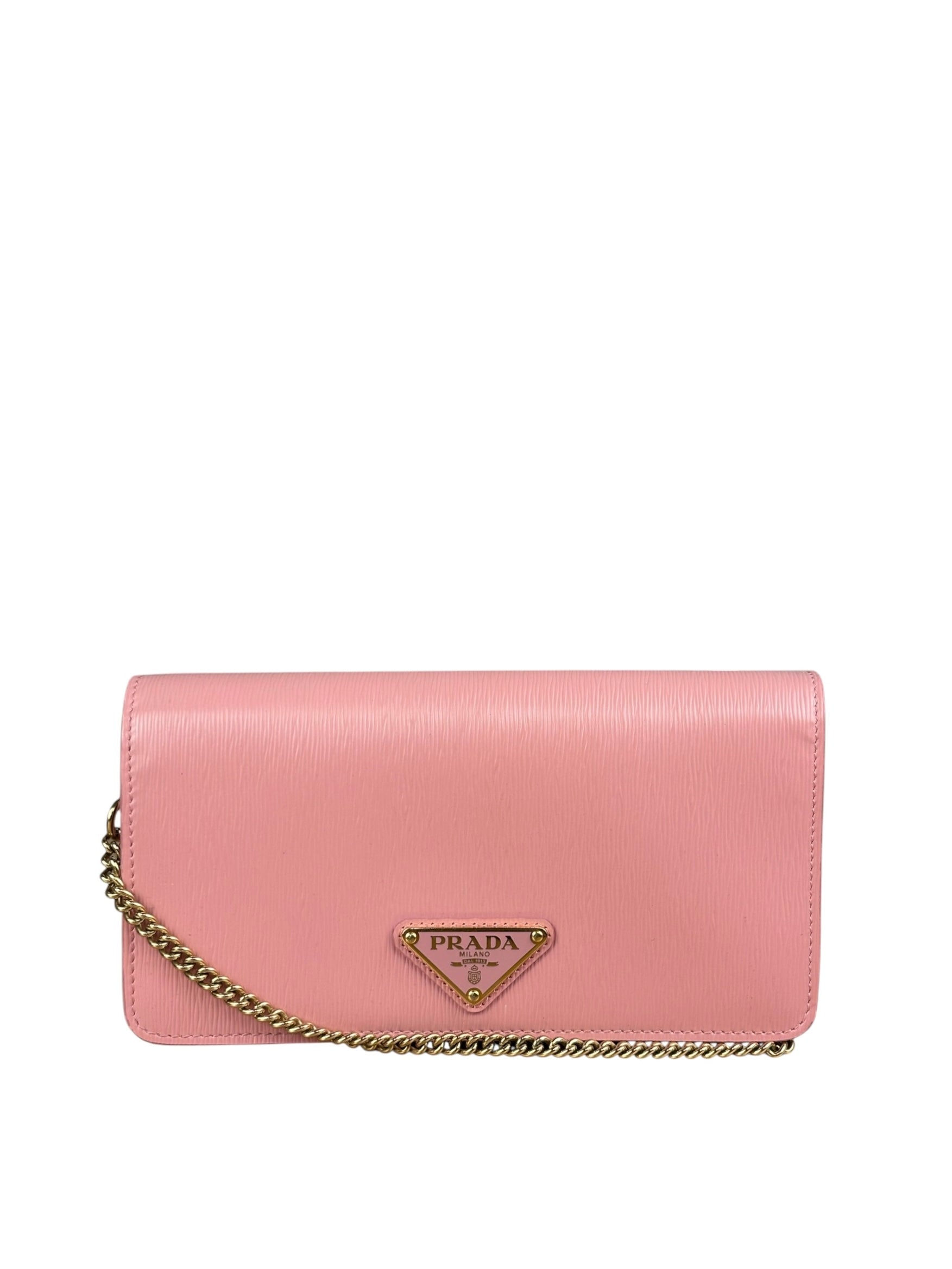 Prada Pink Saffiano Leather Wallet On Chain