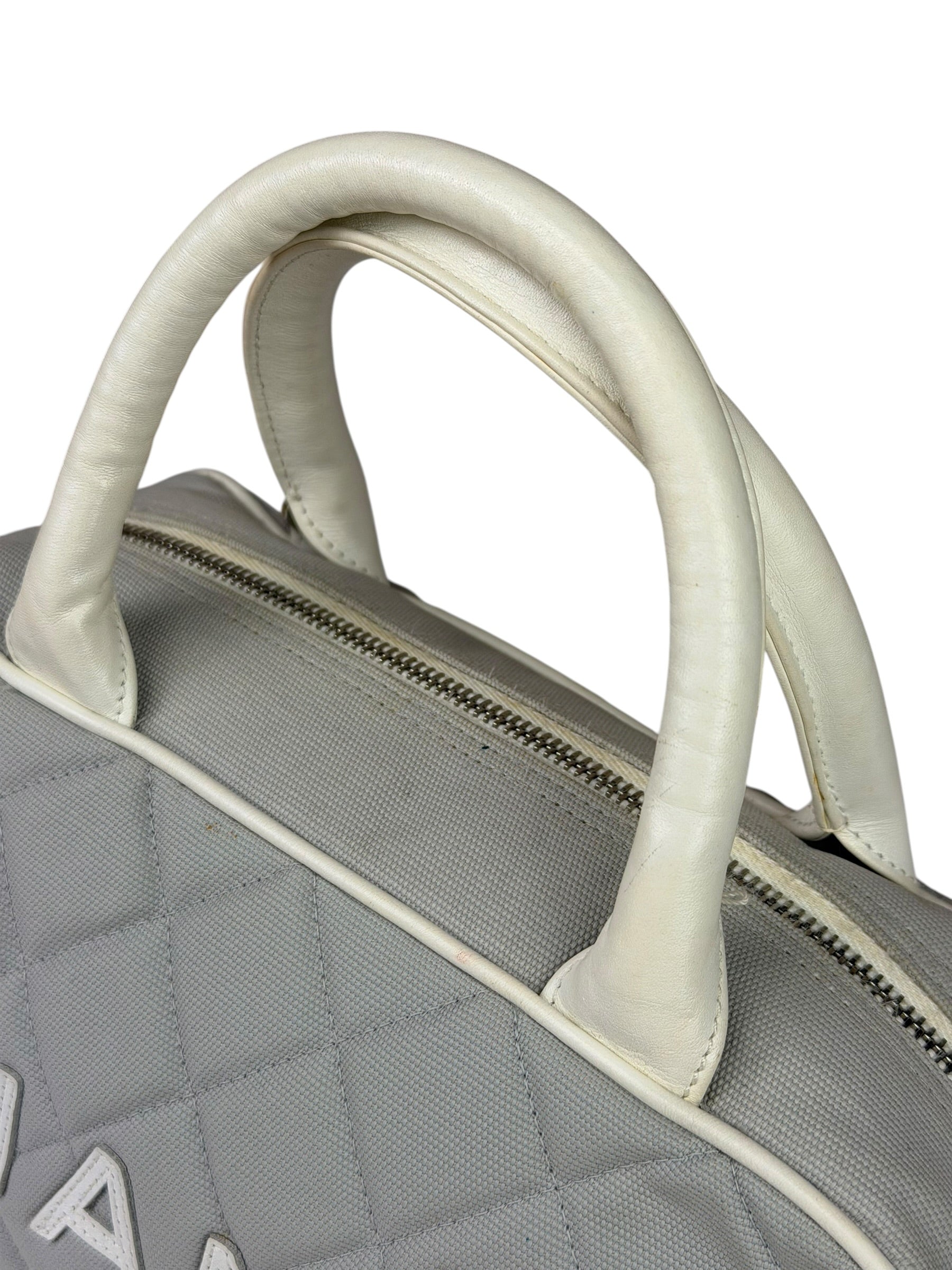 Chanel Grey Quilted Leather Trim Bowling Bag 2000