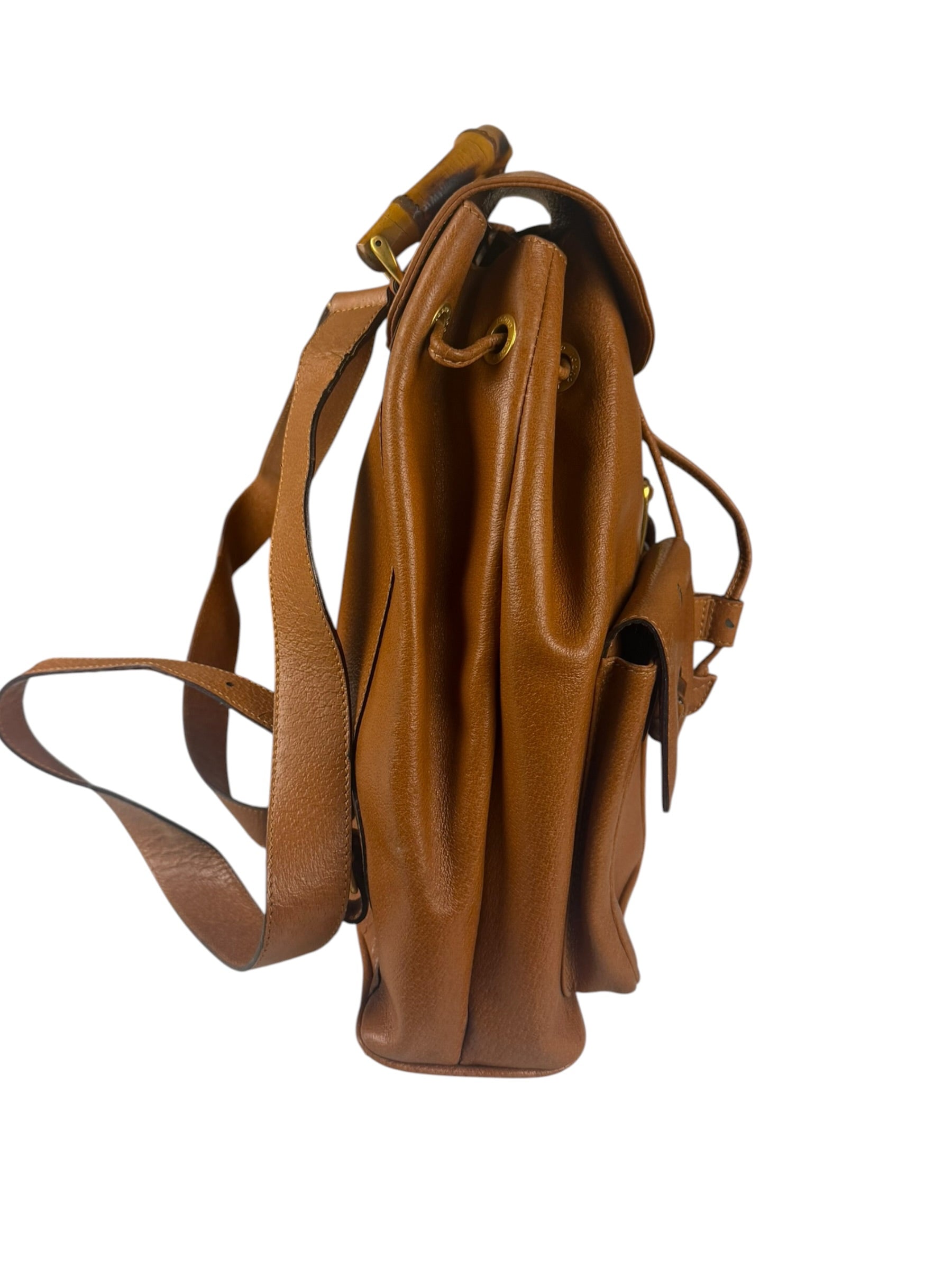 Gucci Brown Leather Bamboo Backpack
