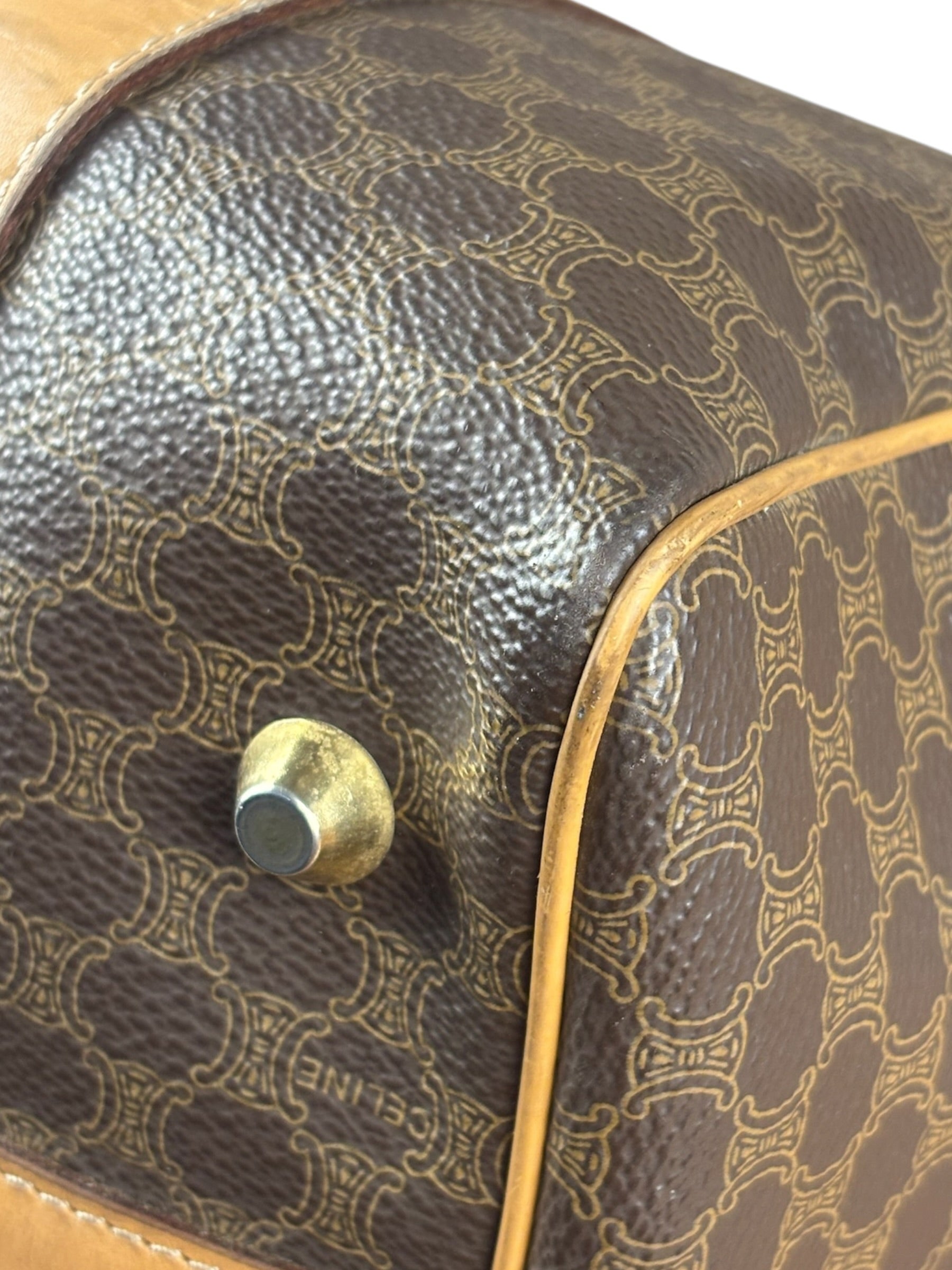 Celine Vintage Brown Coated Macadam Boston Handbag