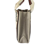 Chloe Beige/Brown Leather Trim Small Woody Two-Way Tote