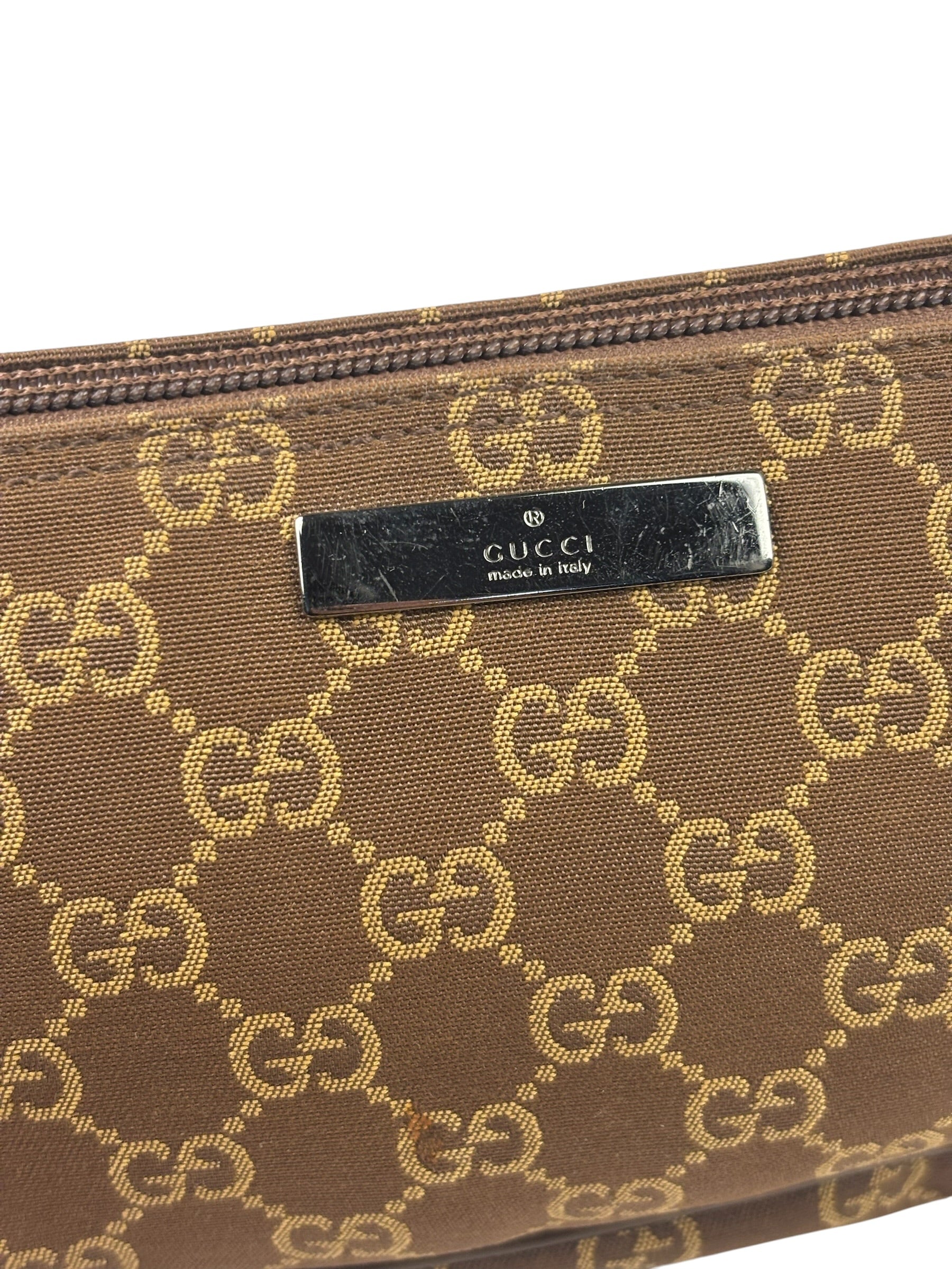Gucci Brown Leather Trim GG Boat Pochette