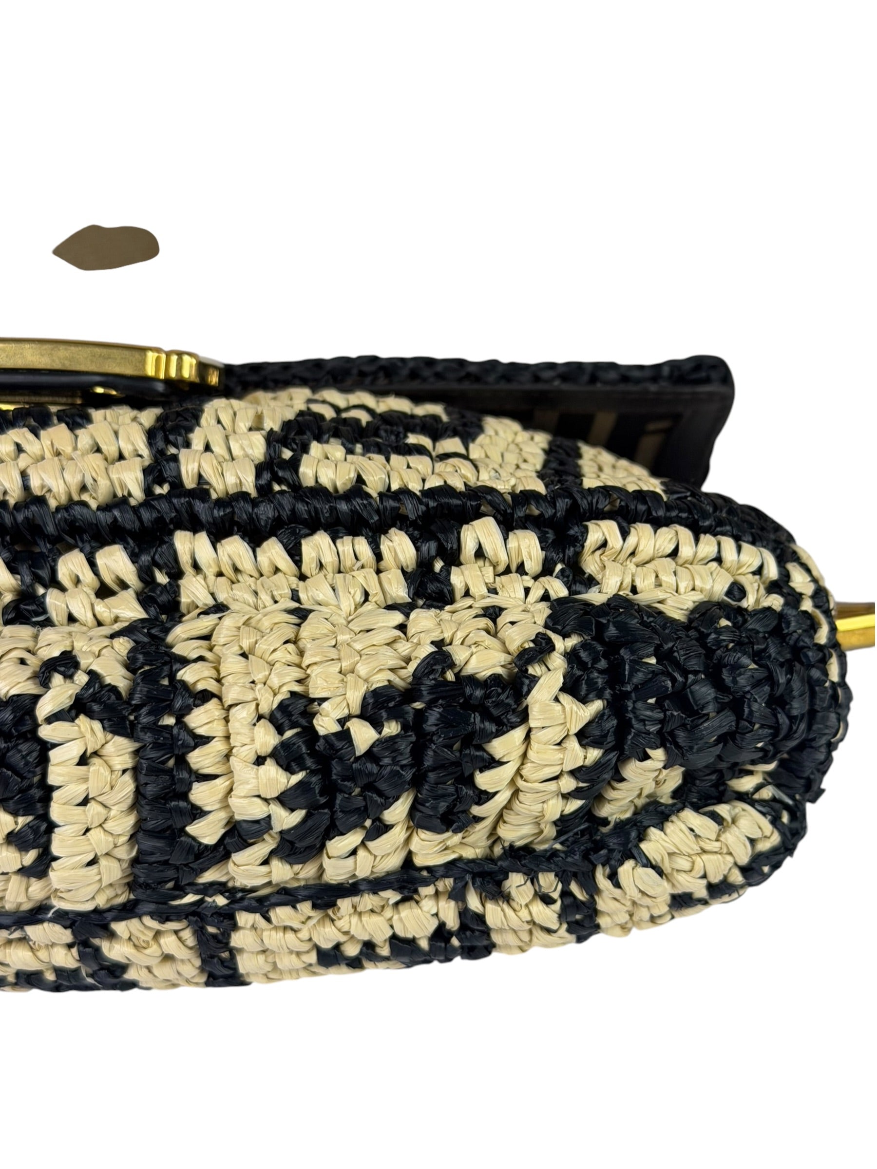 Fendi Black Raffia Zucca Shoulder Baguette
