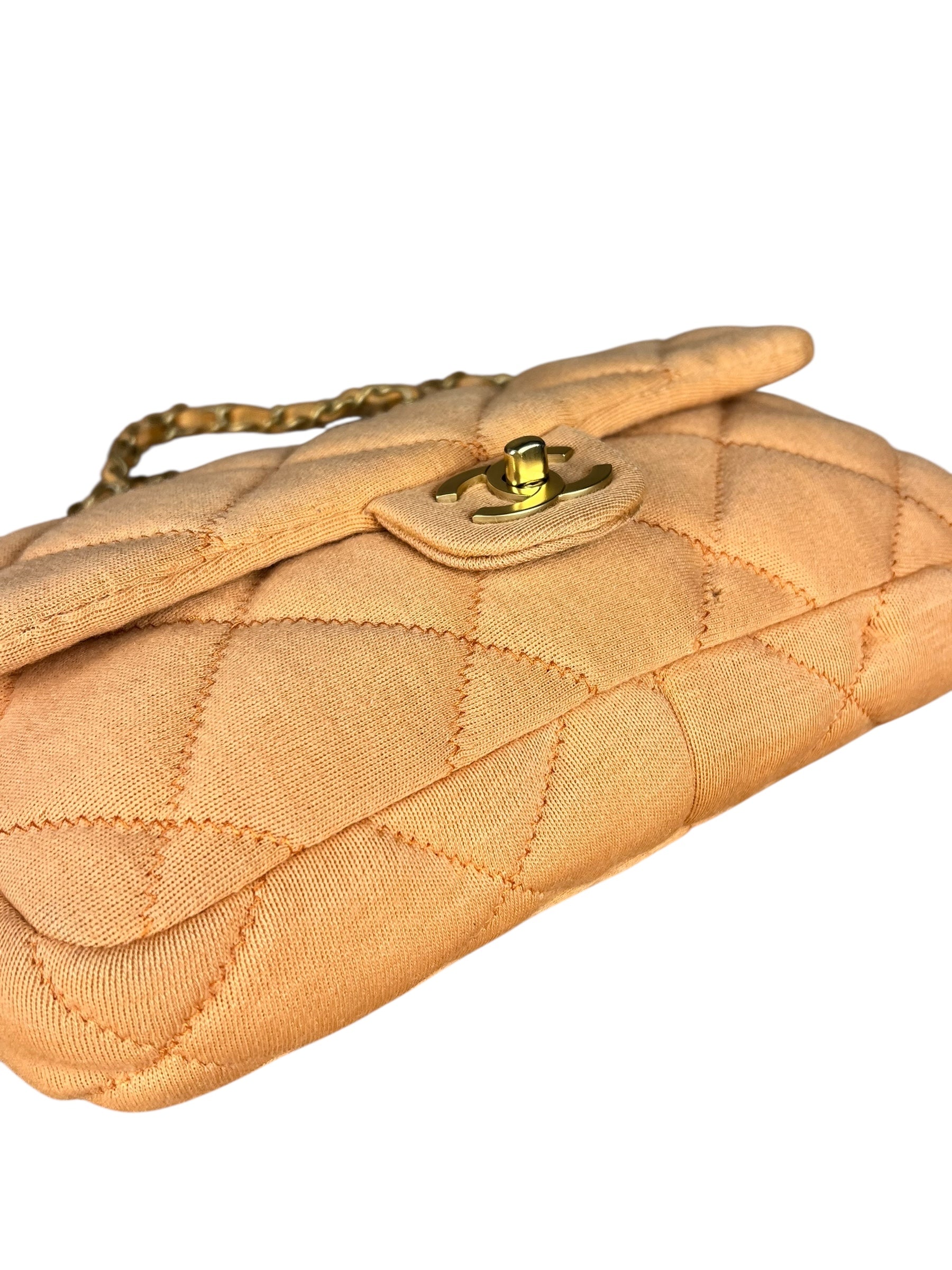 Chanel CC Flap Bag Peach Jersey Quilt