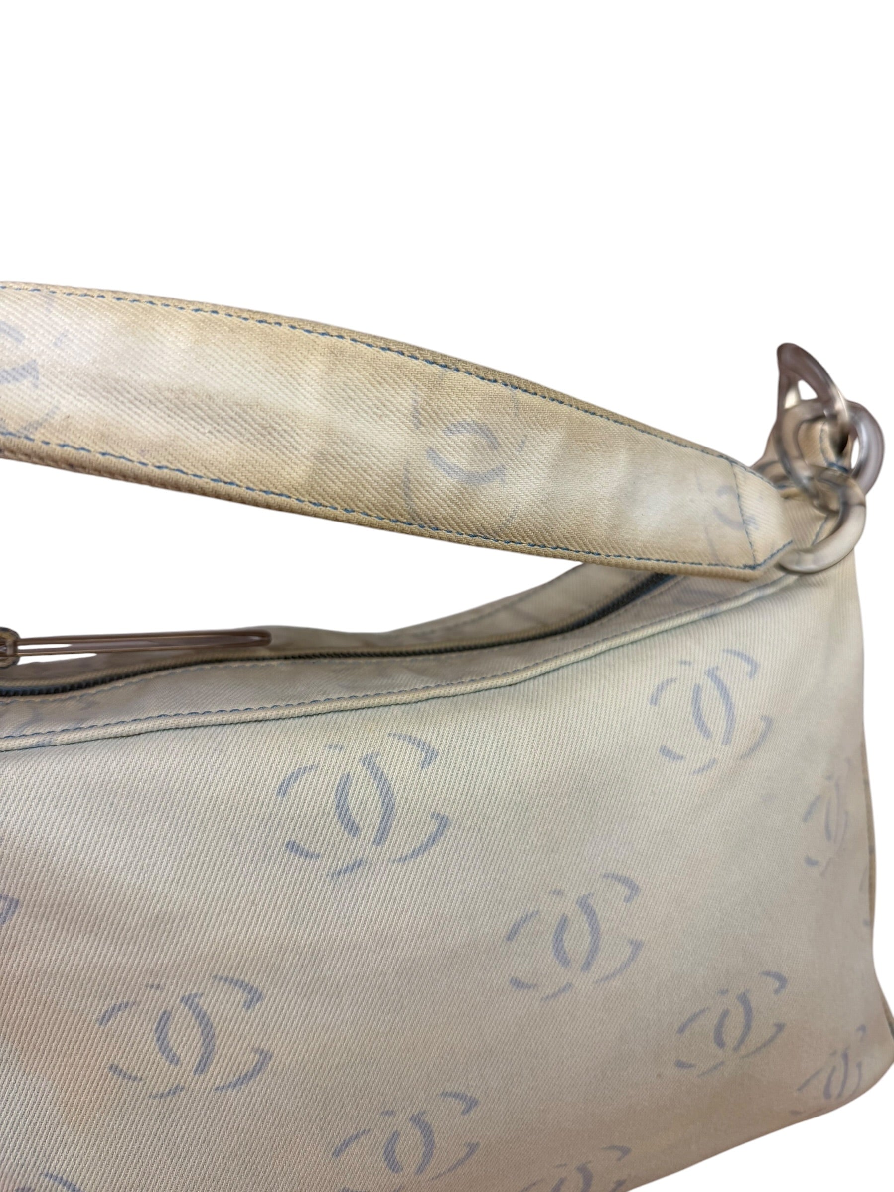 Chanel Light Washed Denim CC Canvas Logo Shoulder Bag 2002