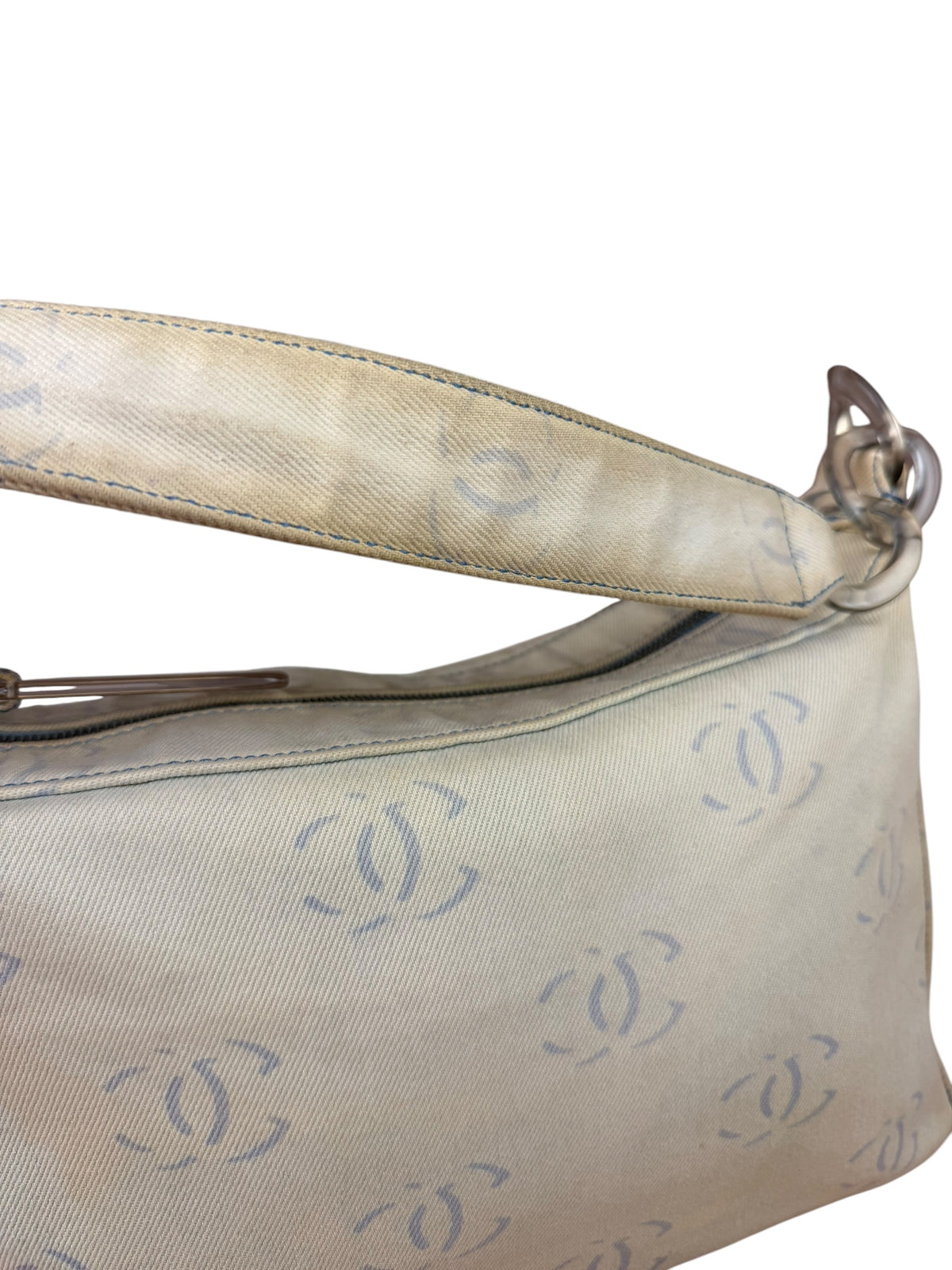 Chanel Light Washed Denim CC Canvas Logo Shoulder Bag 2002
