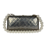 Chanel Metallic Silver Quilted Chain Around Clutch Shoulder Bag 2011