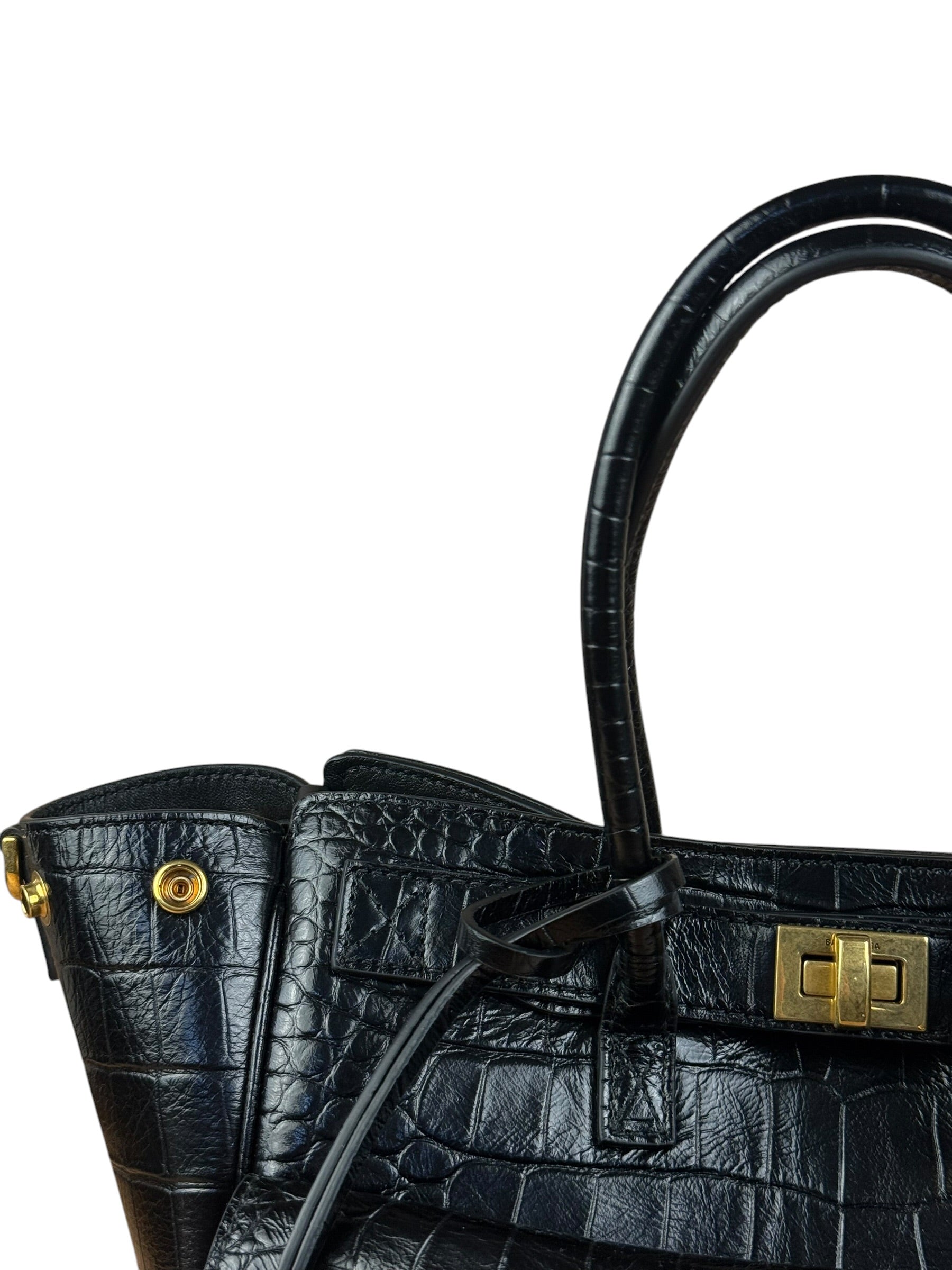 Balenciaga Black Leather Mini Bel Air Carry All Two-Way Bag
