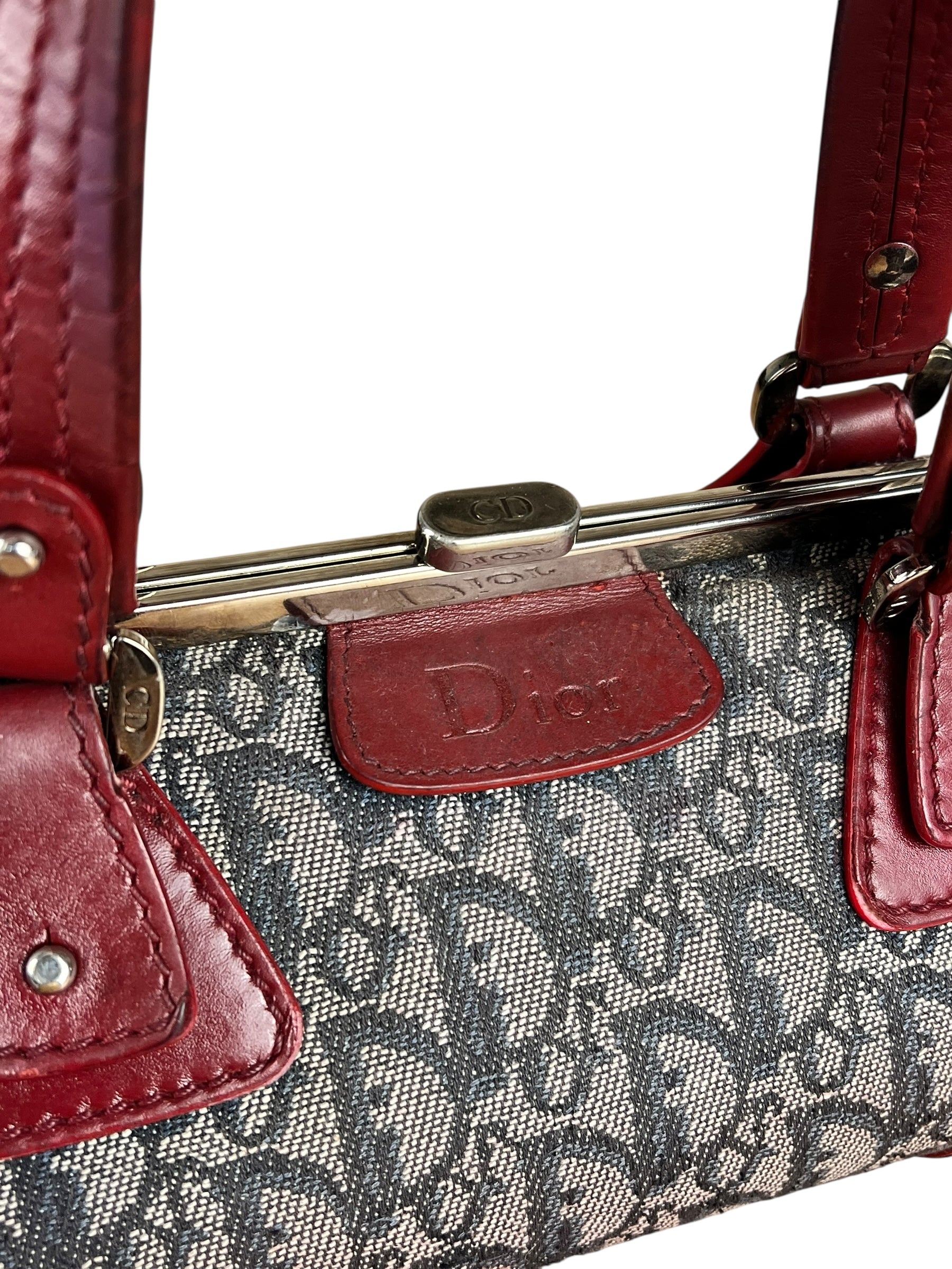 Christian Dior 2005 Doctor Bag Navy/Red Leather Trim