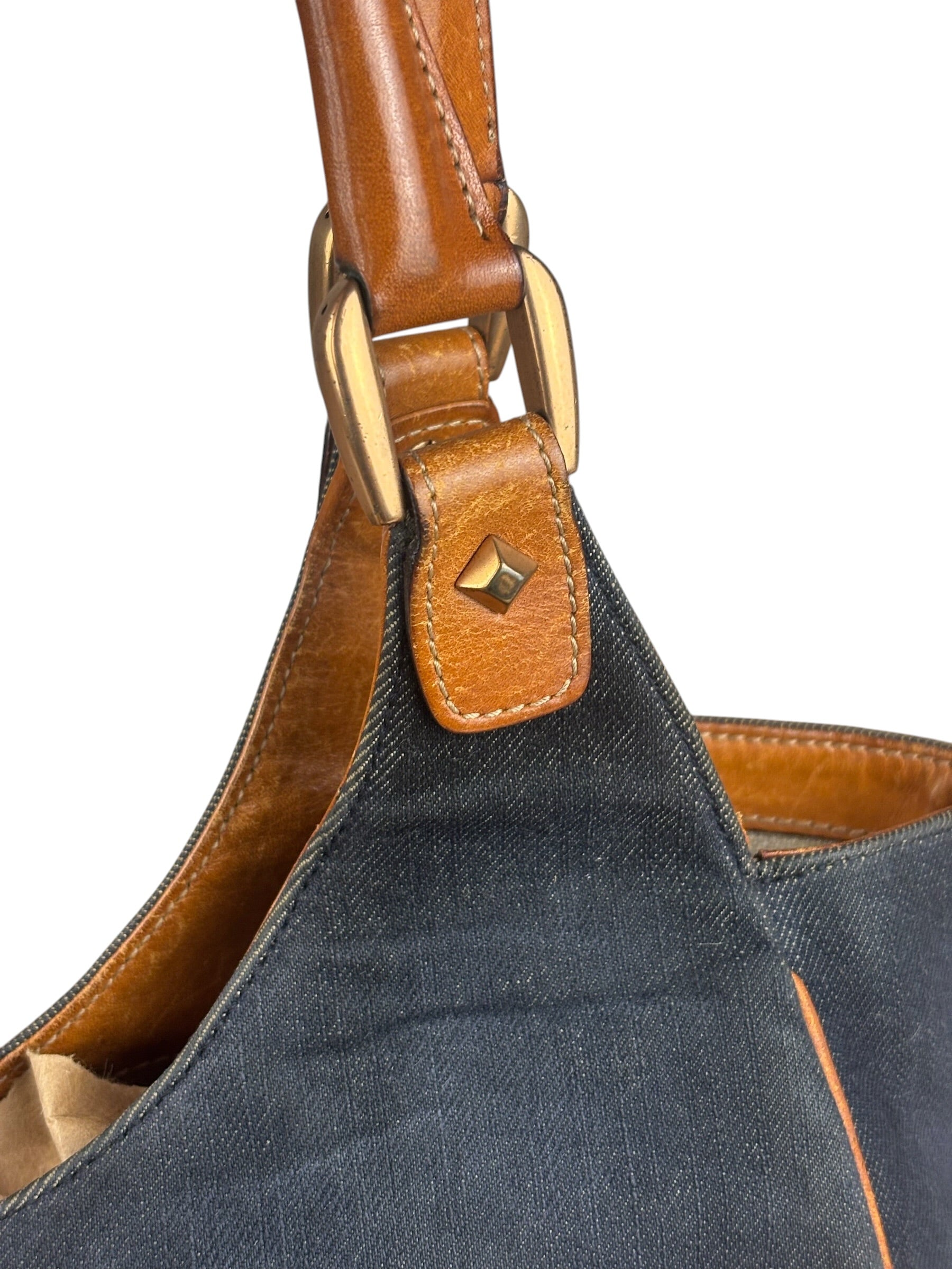 Gucci Vintage Denim Leather Trim Jackie Shoulder Bag