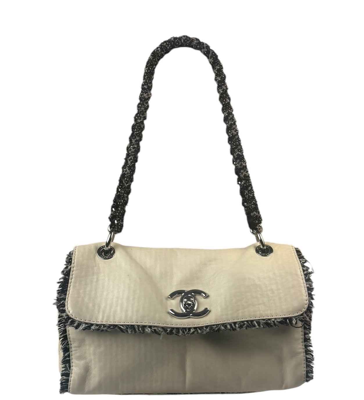 Chanel Cream Lambskin Funny Tweed Flap Bag 2009