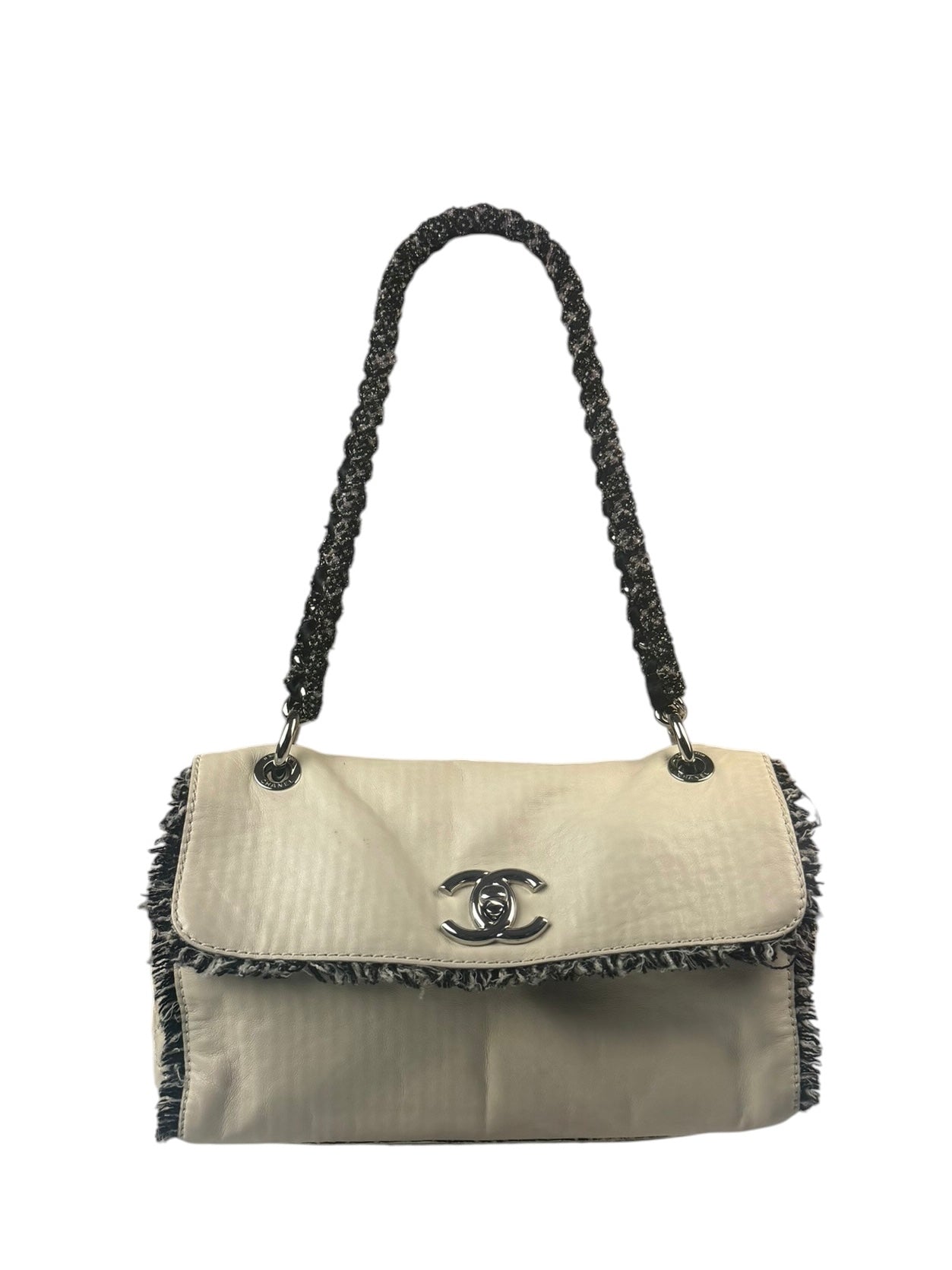 Chanel Cream Lambskin Funny Tweed Flap Bag 2009
