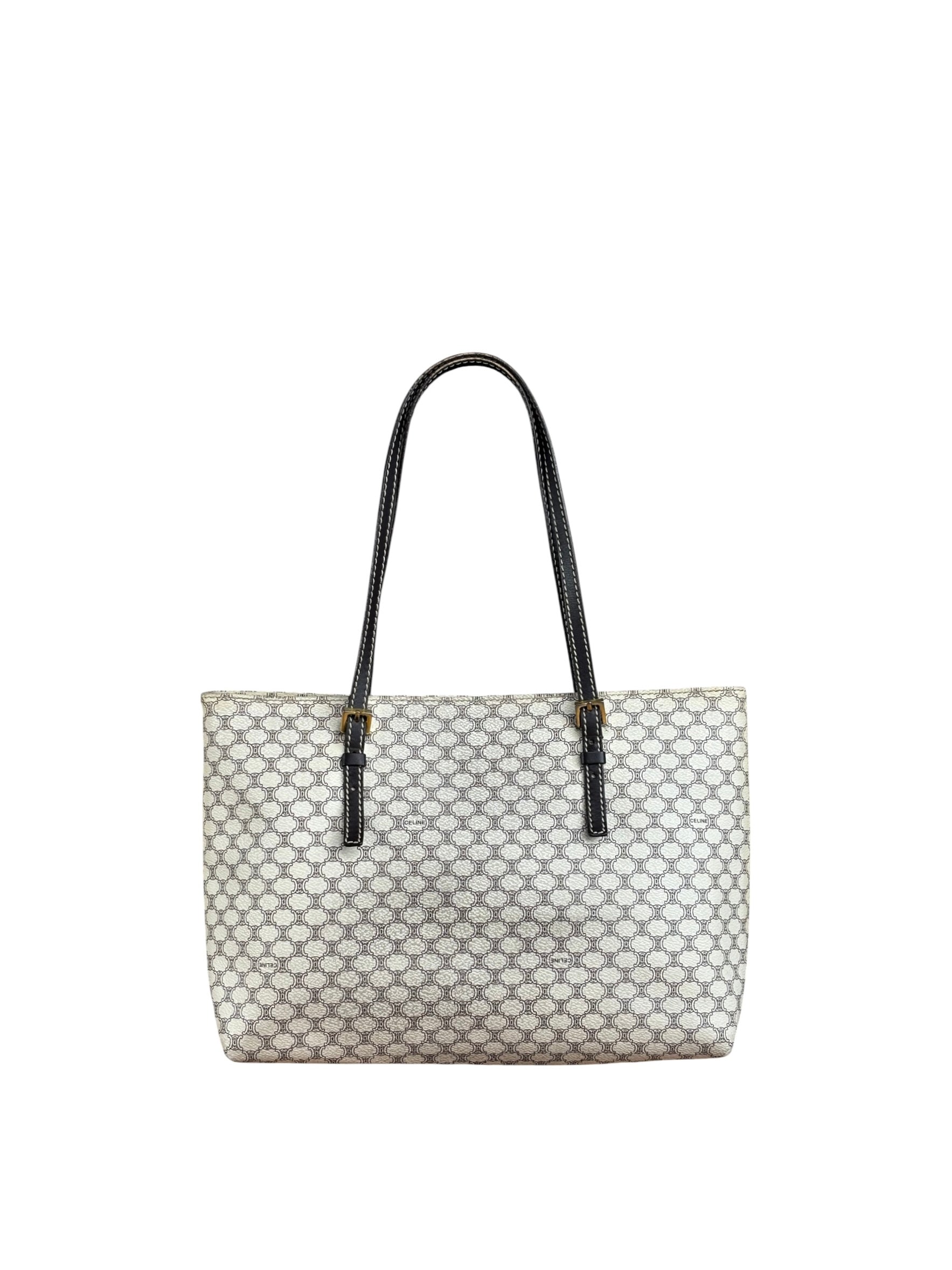 Celine White Macadam Coated Canvas Tote Bag