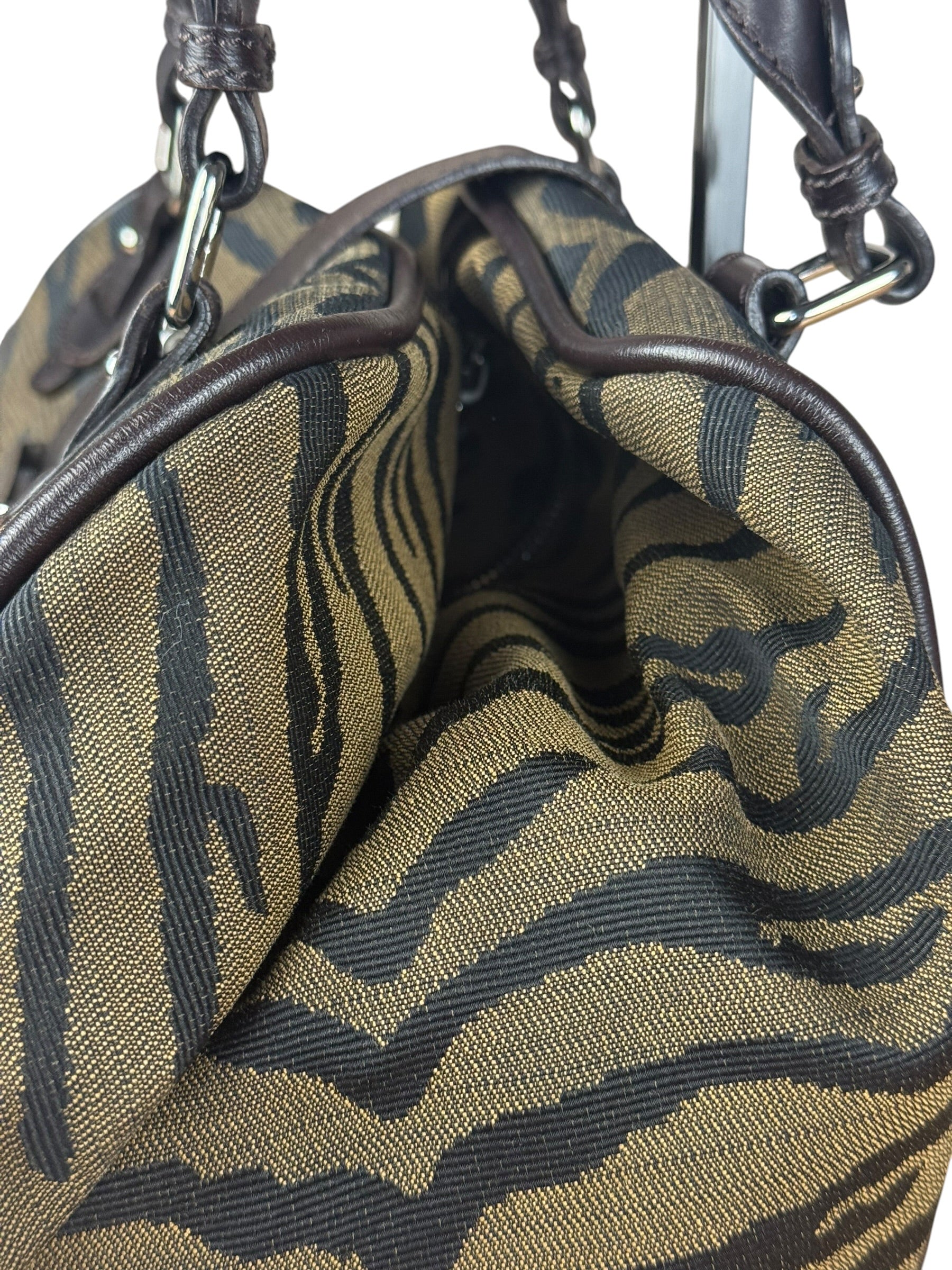 Fendi Vintage Tiger Print Canvas Bowler Bag