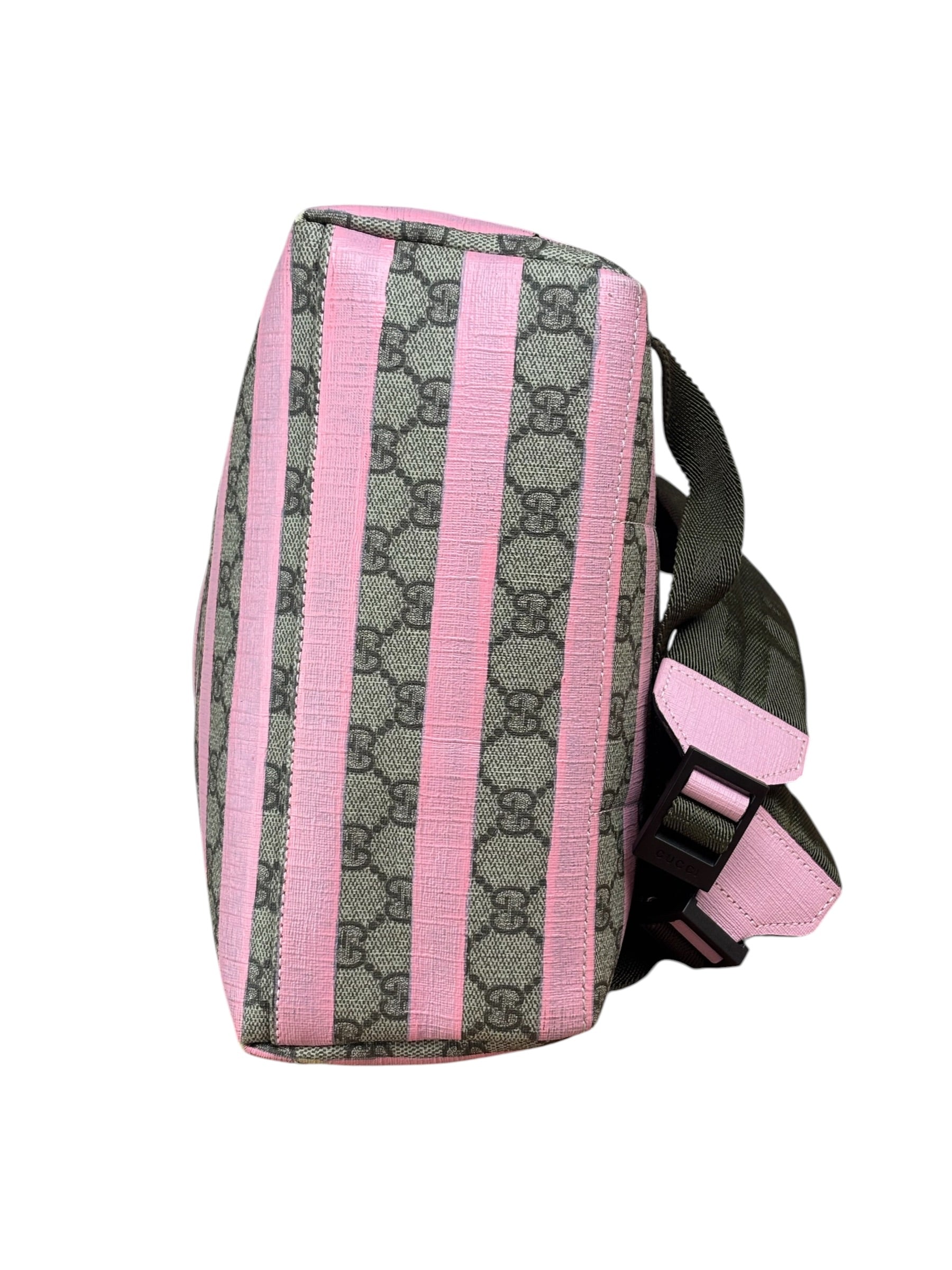 Gucci Pink Stripped Kids GG Supreme Canvas Backpack