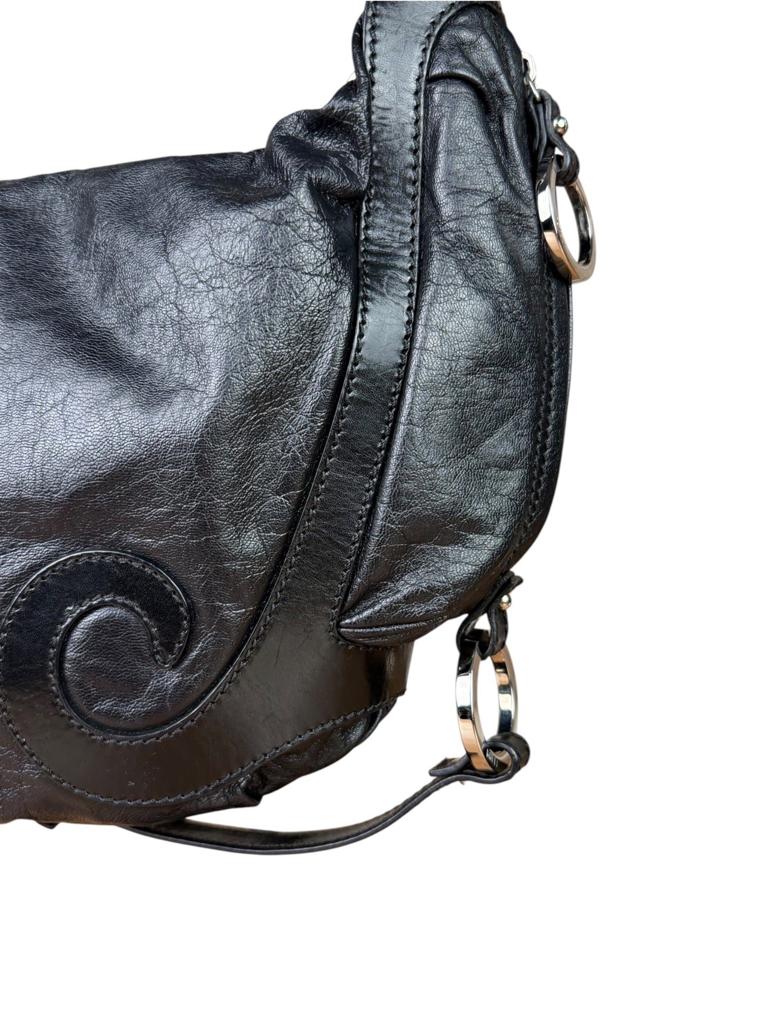 Fendi Vintage Black Leather Oyster Hobo Bag