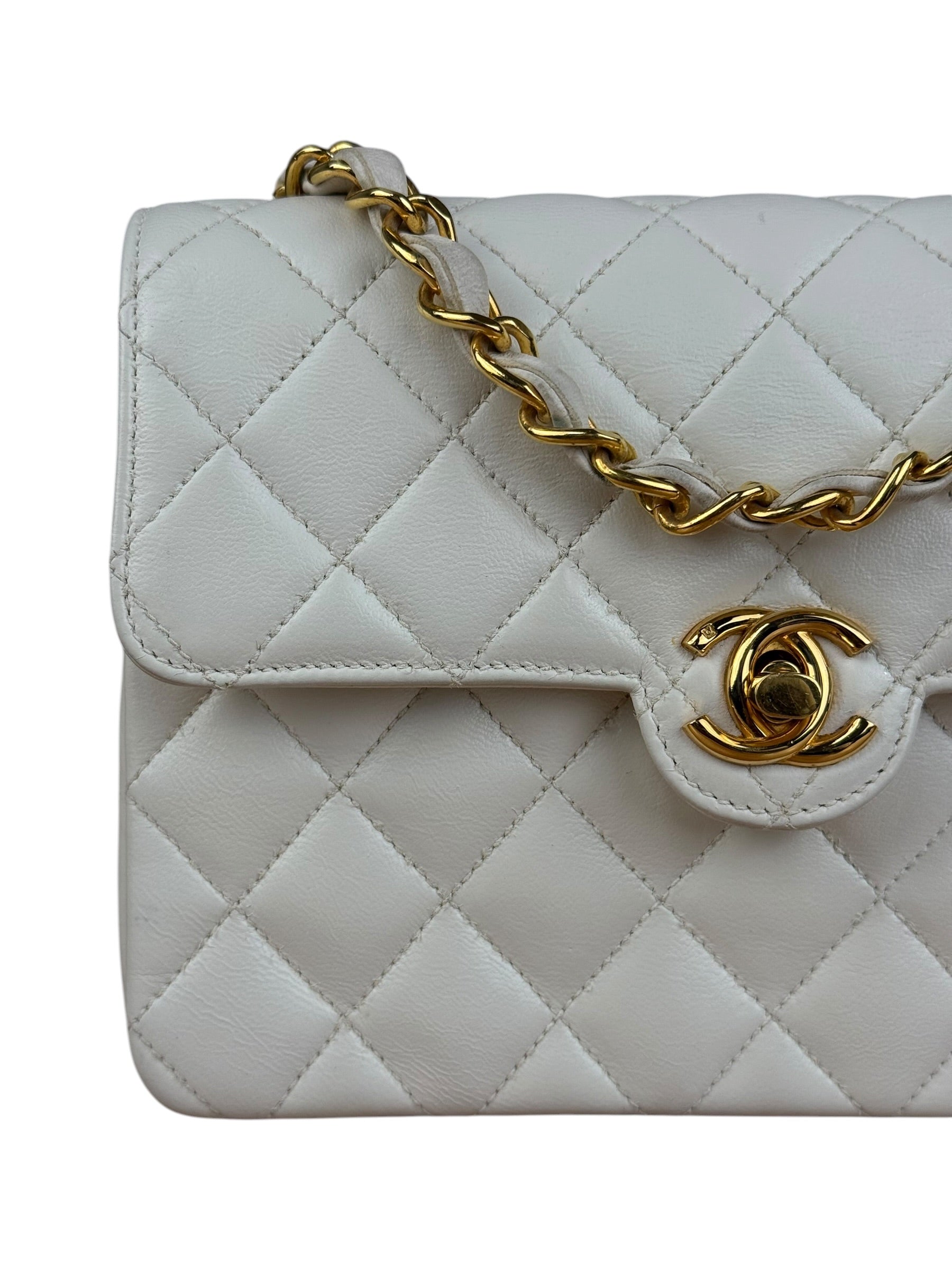 Chanel White Calfskin Square Mini Flap 1994